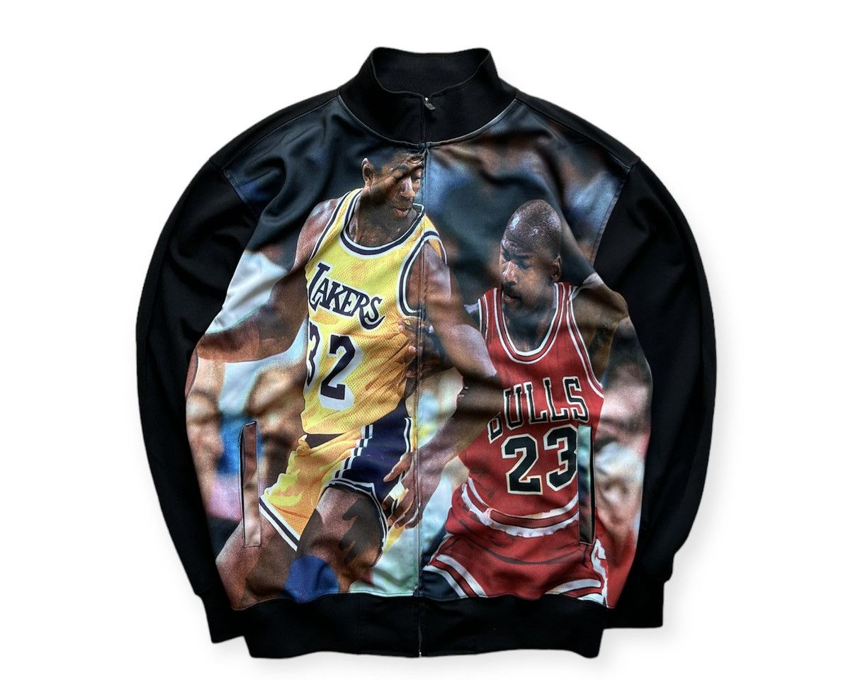 image of Very Vintage Y2K Smx Magic Johnson Jordan Aop Poster Track Jacket in Black, Men's (Size 2XL)