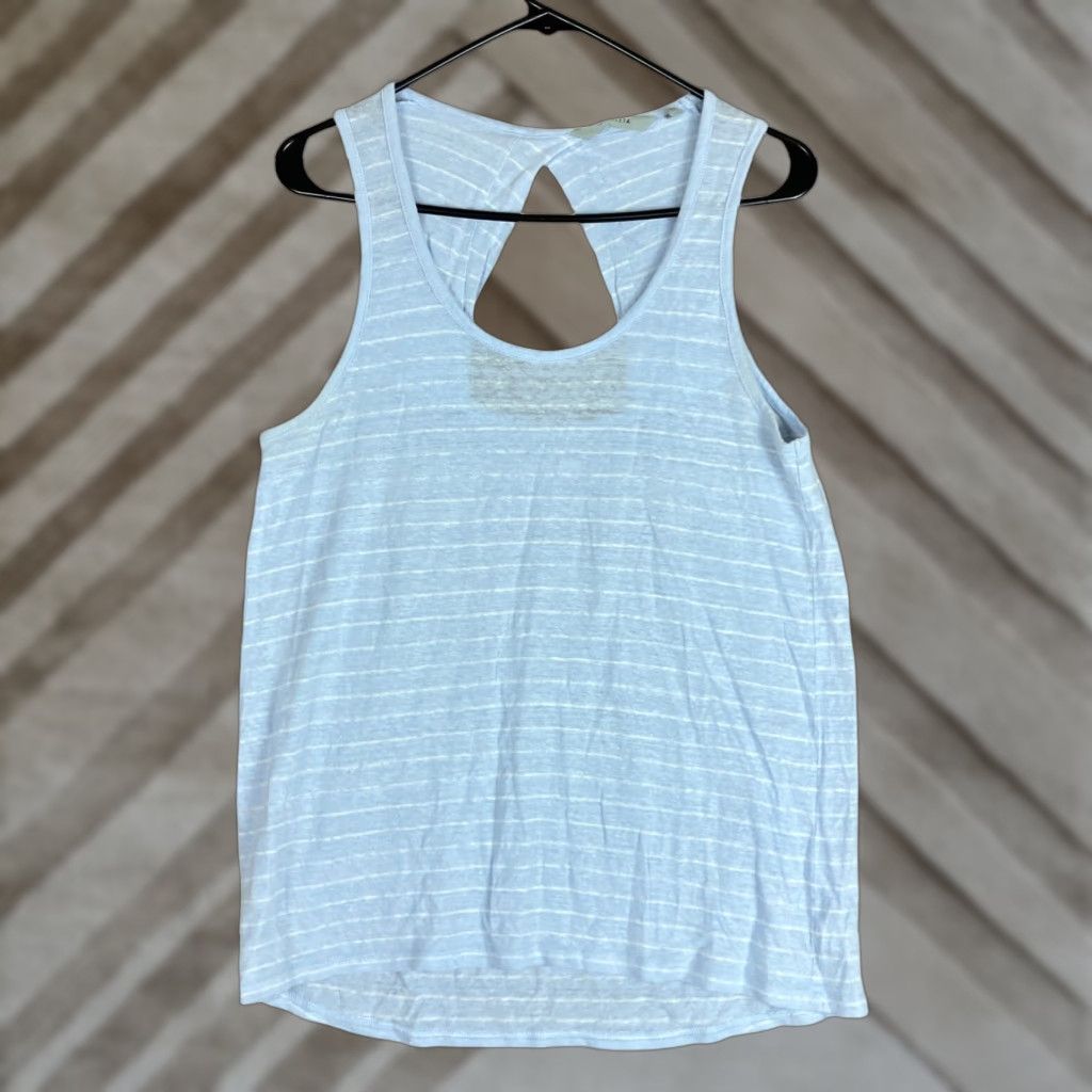 Athleta Athleta Blouse Sleeveless Blue White Stripe 100% Linen Key Hole Tank Small Womens Size S / US 4 / IT 40 - 1 Thumbnail