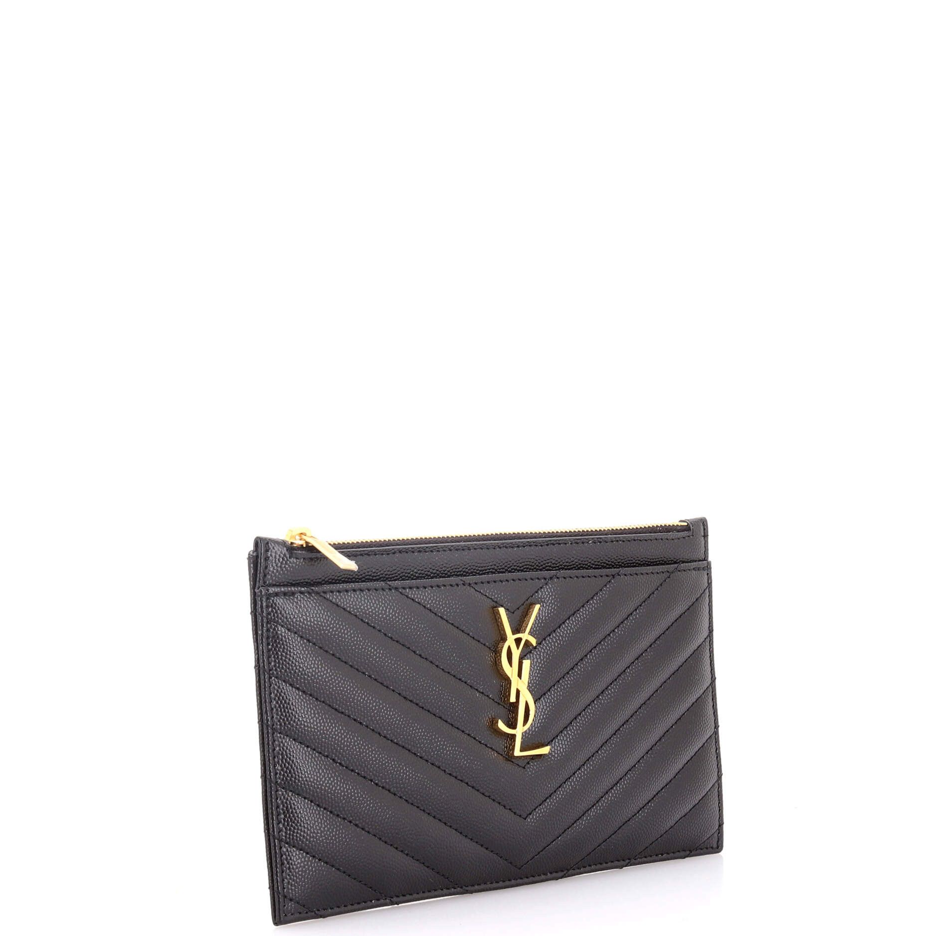 Saint Laurent Paris Classic Monogram Zip Bill Pouch Matelasse Chevron Leather Medium Size ONE SIZE - 1 Thumbnail