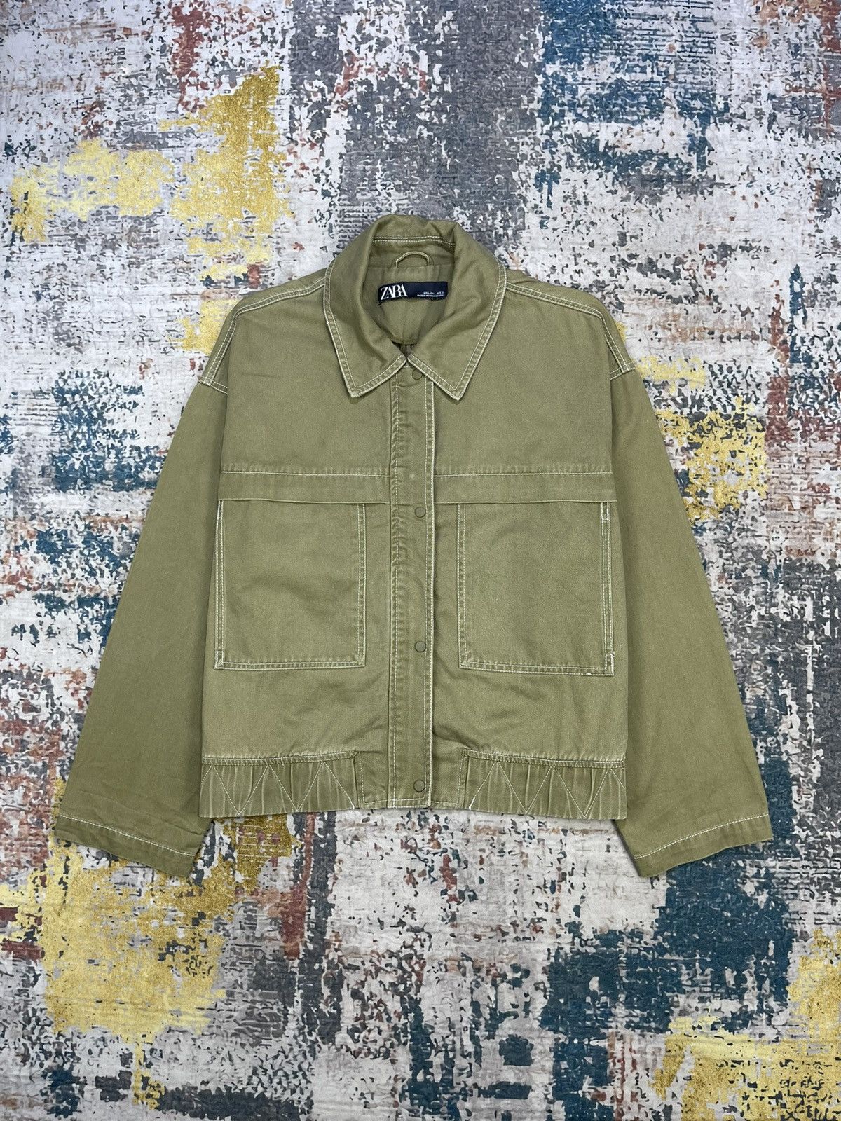 Zara ZARA Olive Green Utility Cotton Jacket Size L / US 10 / IT 46 - 1 Thumbnail