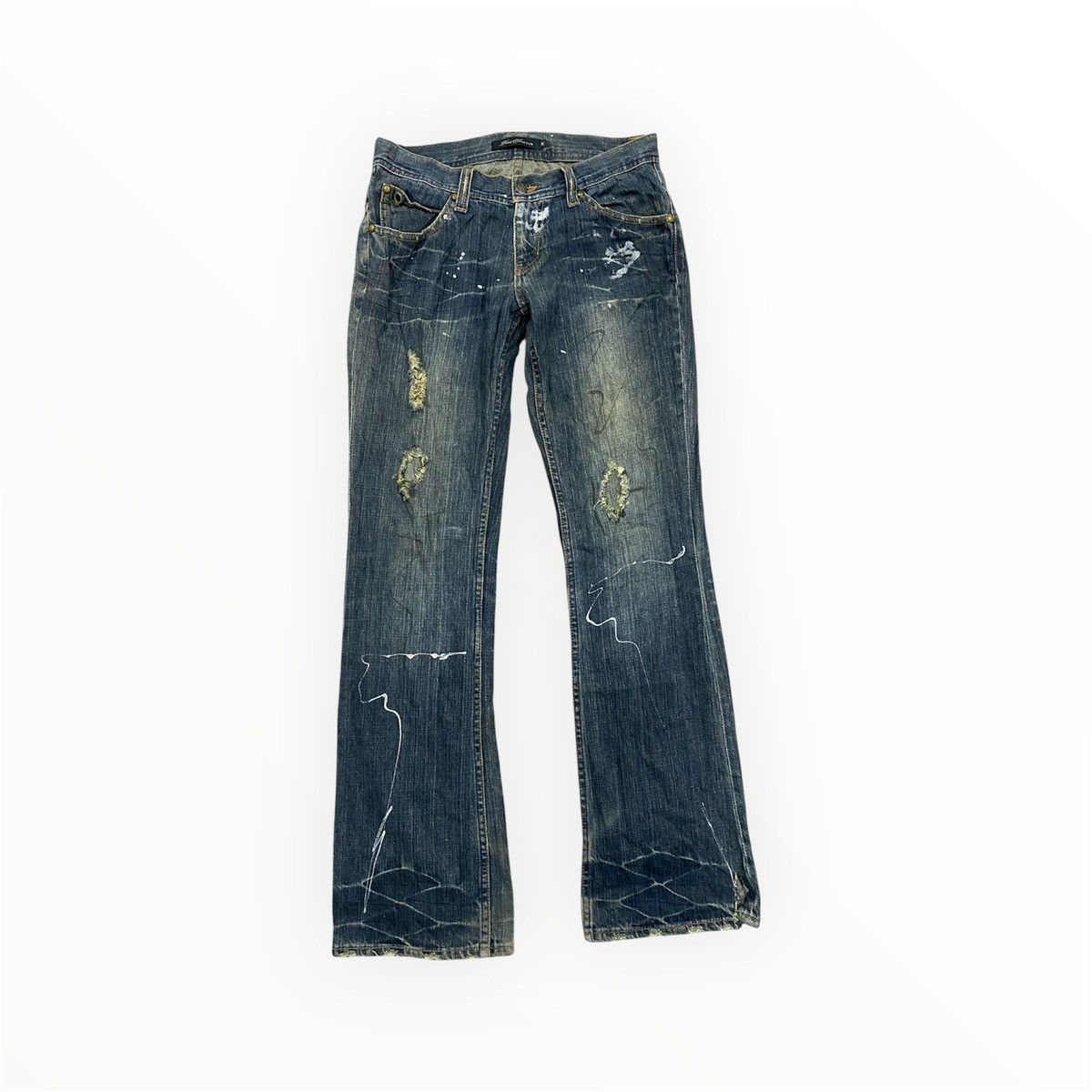 If Six Was Nine ROOT THREE Flared Paint Splashed Low Rise Denim Size US 31 - 1 Thumbnail