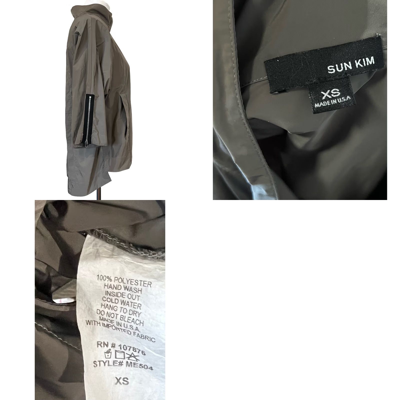 Vintage Sun Kim Women’s Jacket Pullover Water Repellent 3/4 Sleeve XS Gray Pockets Pullover Lightweight Collared Zip Accent Boston Jacket Womens XS Size XS / US 0-2 / IT 36-38 - 8 Thumbnail