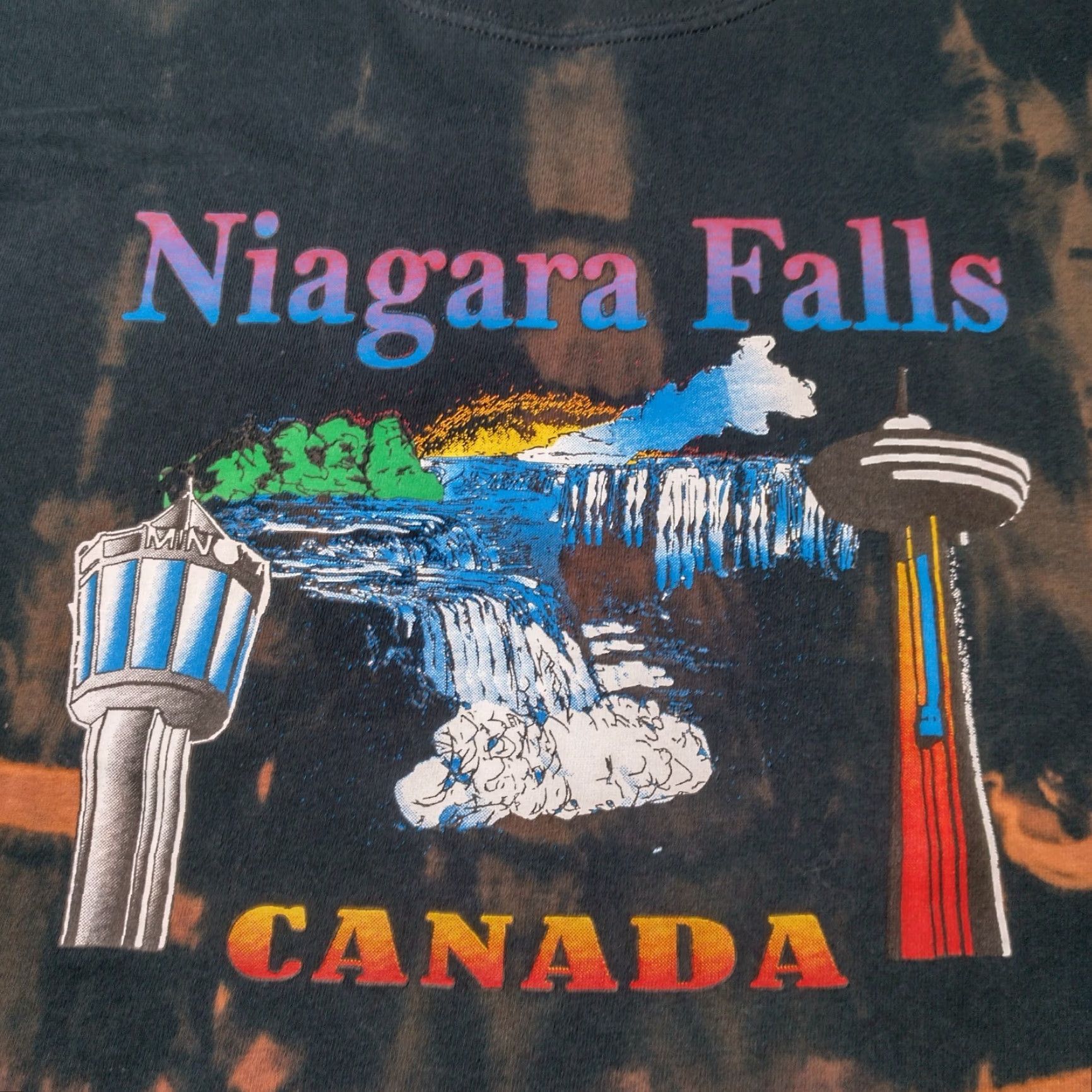 Gildan VINTAGE Gildan Unisex Cotton T-Shirt Cropped Rainbow Waterfall Niagra Falls Canada Graphic Black L Fall Summer Women Men Size US L / EU 52-54 / 3 - 3 Thumbnail