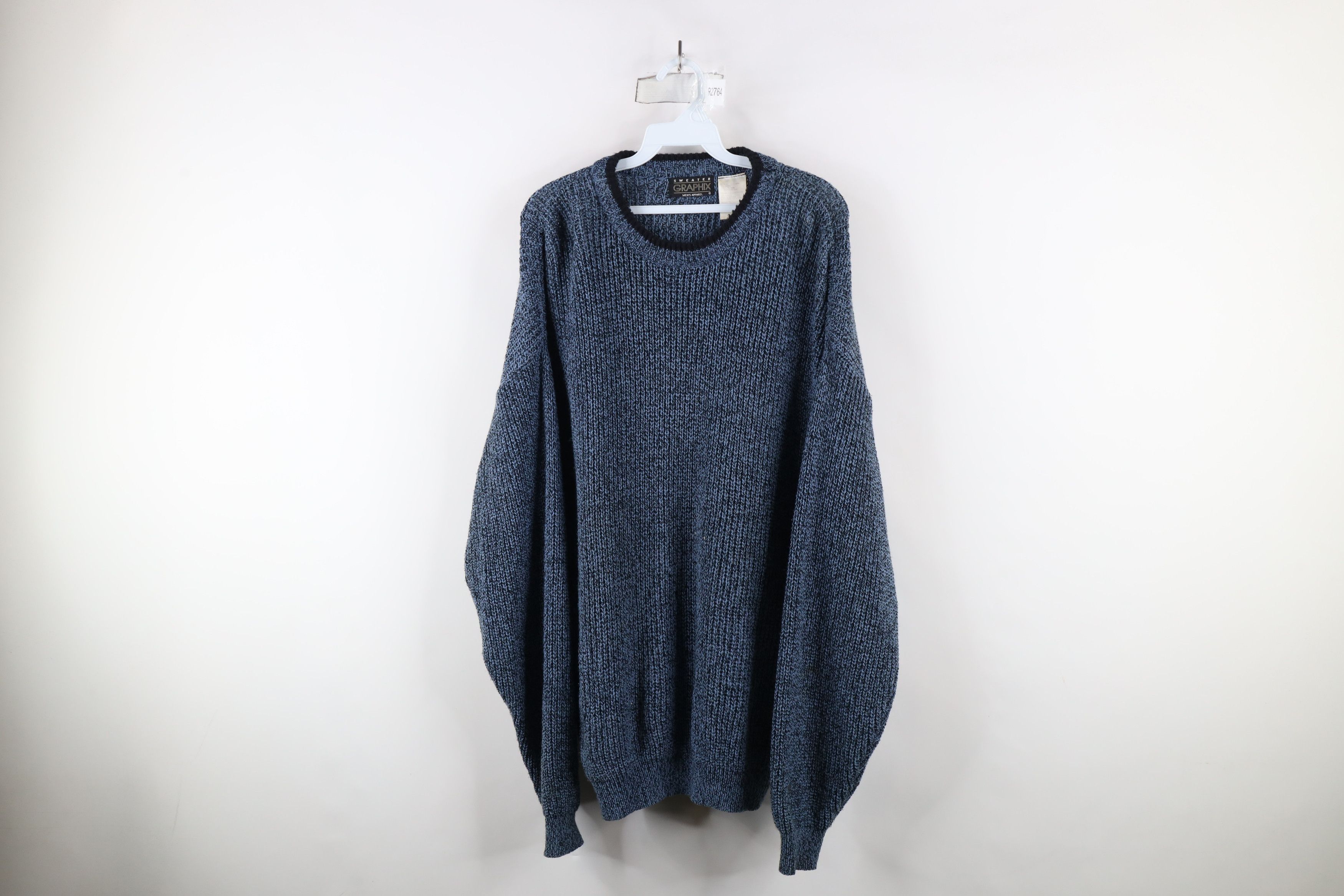 Vintage Vintage 90s Streetwear Blank Chunky Ribbed Knit Sweater Blue Size US XL / EU 56 / 4 - 1 Thumbnail