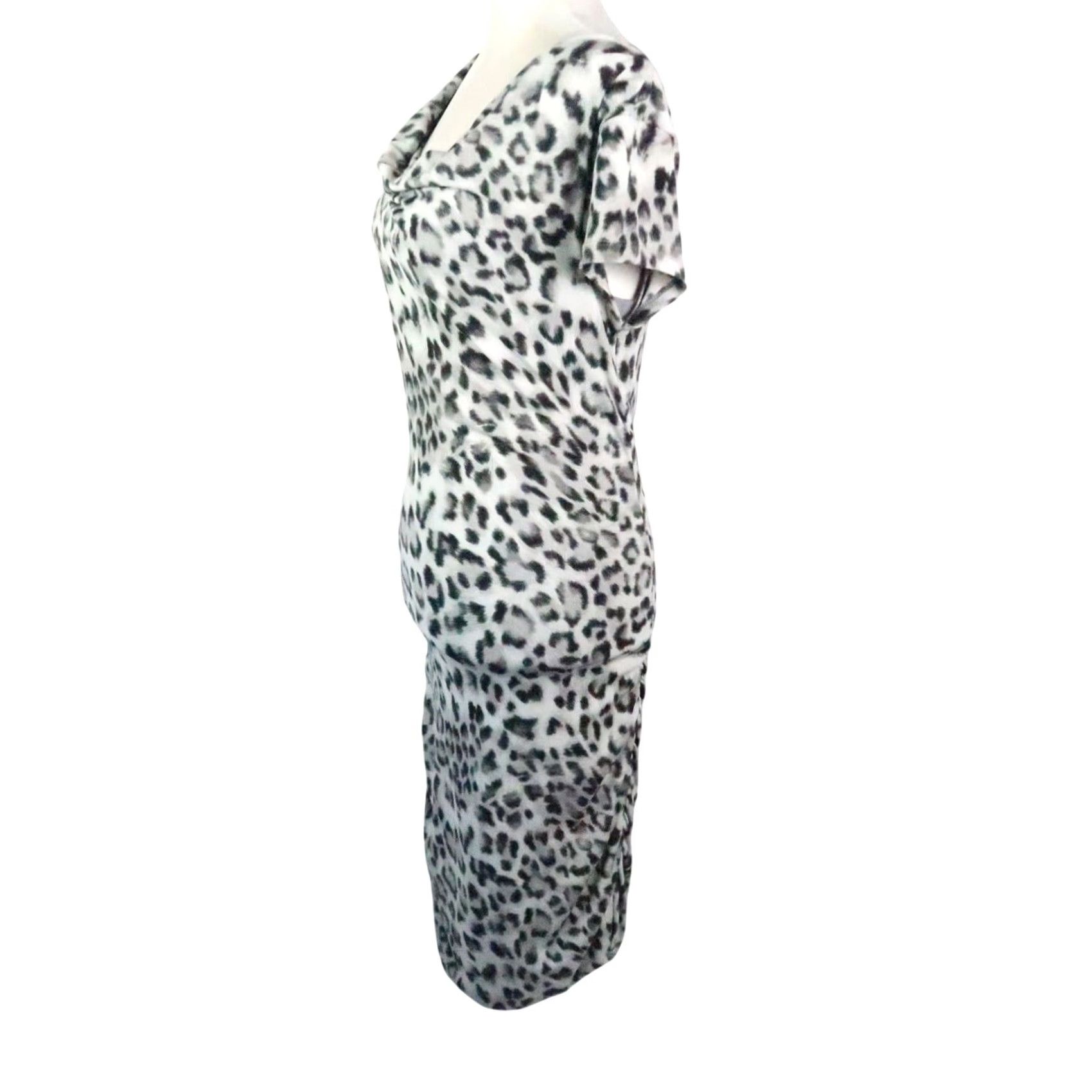 Vintage VINTAGE 90s INC International Concepts Grey Leopard Bodycon Midi Dress M Women Short Sleeve Cowl Neck Pattern Animal Print Party/Cocktail Workwear Size M / US 6-8 / IT 42-44 - 3 Thumbnail