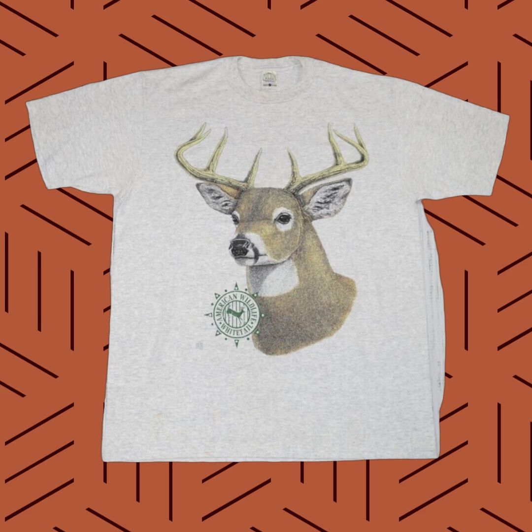 Vintage VINTAGE COTTON GROVE 90s Grunge American Wildlife Whitetail Deer Graphic T-Shirt Men L Heather Gray Size US L / EU 52-54 / 3 - 1 Thumbnail
