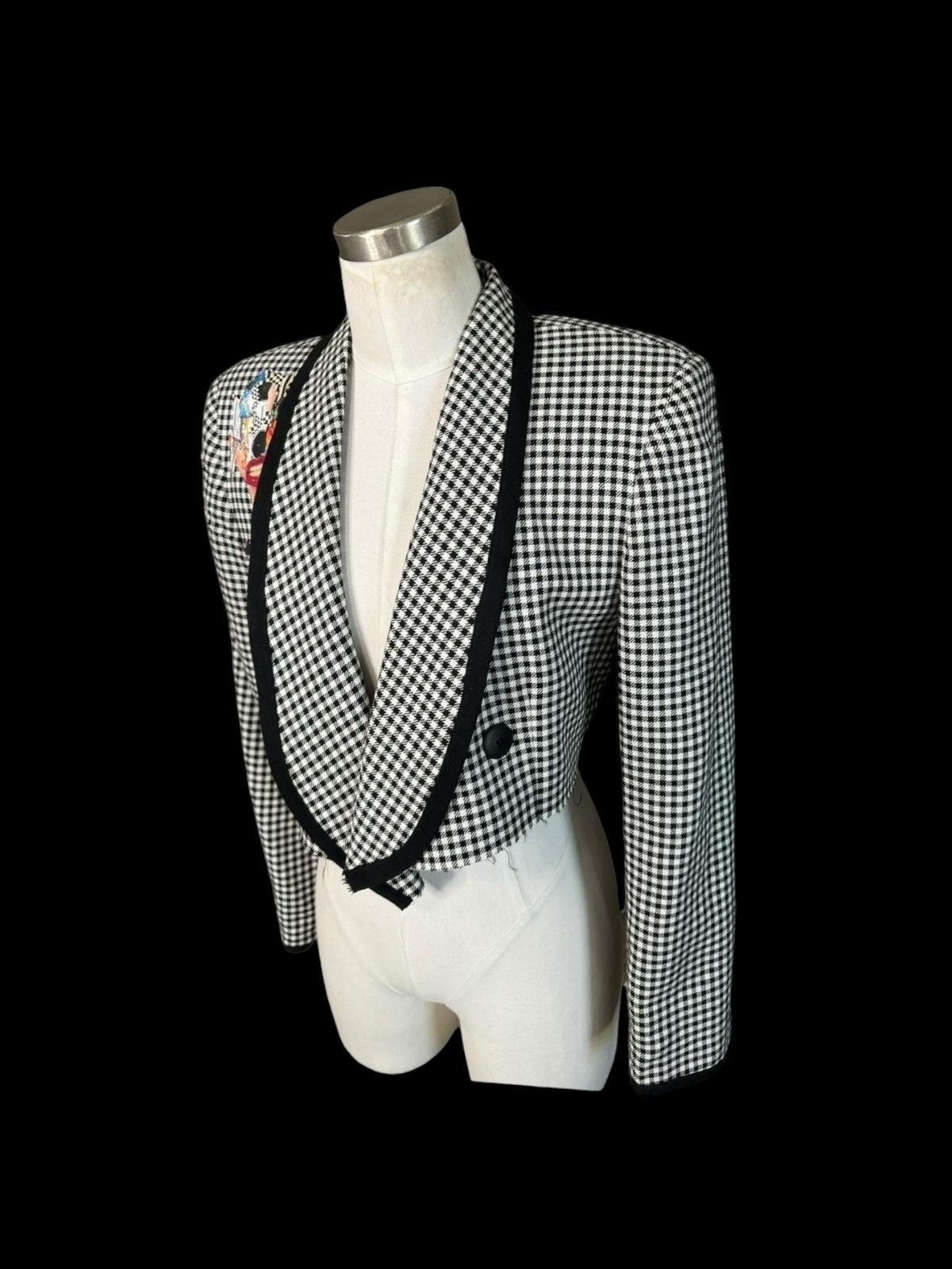 Handmade × Vintage Vintage 1980s up cycled black-and-white cropped blazer. Size M / US 6-8 / IT 42-44 - 3 Thumbnail