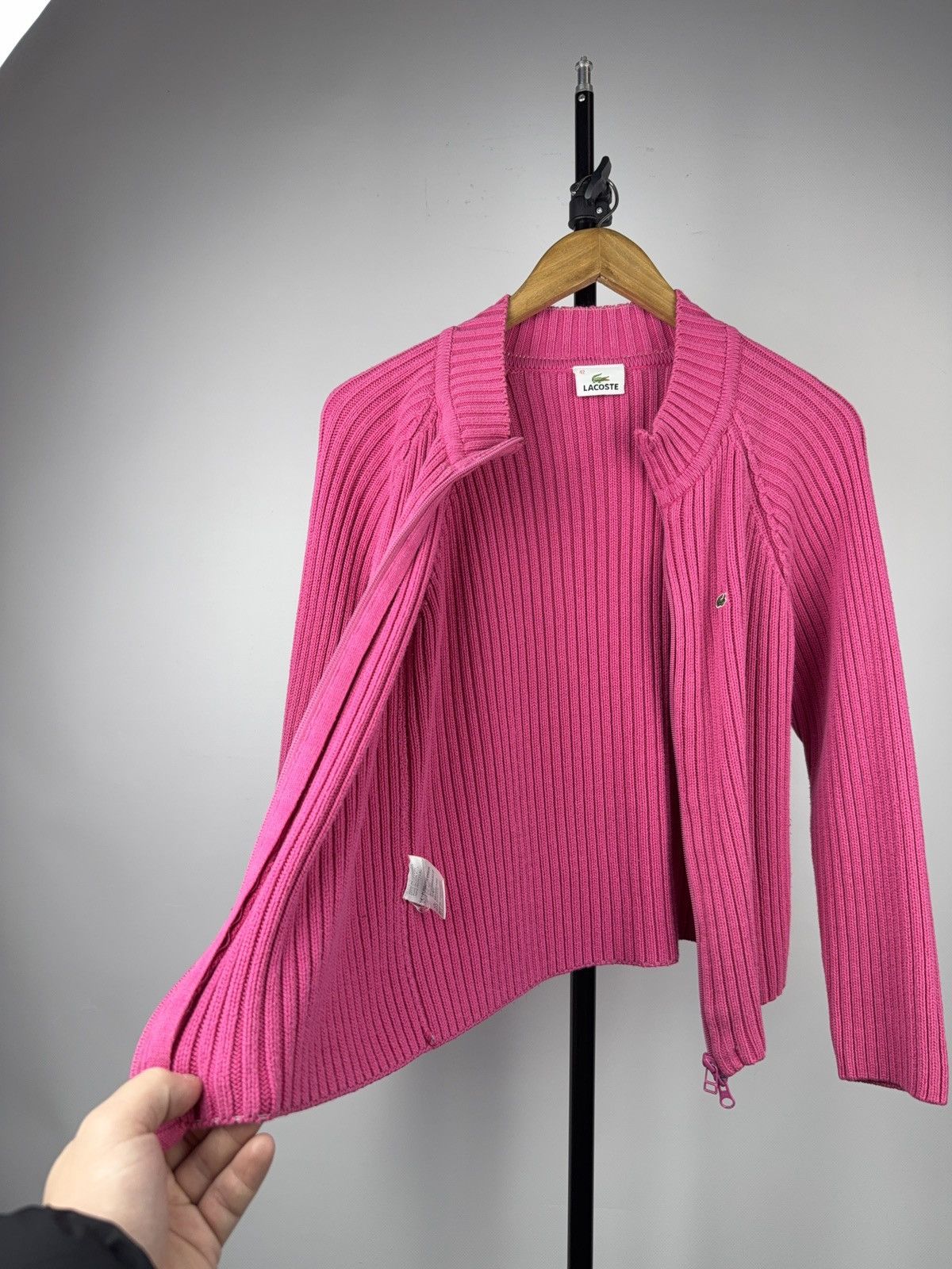 Lacoste 00s Luxury Vintage Lacoste Women’s Ribbed Zip Sweater Y2K Size S / US 4 / IT 40 - 7 Thumbnail