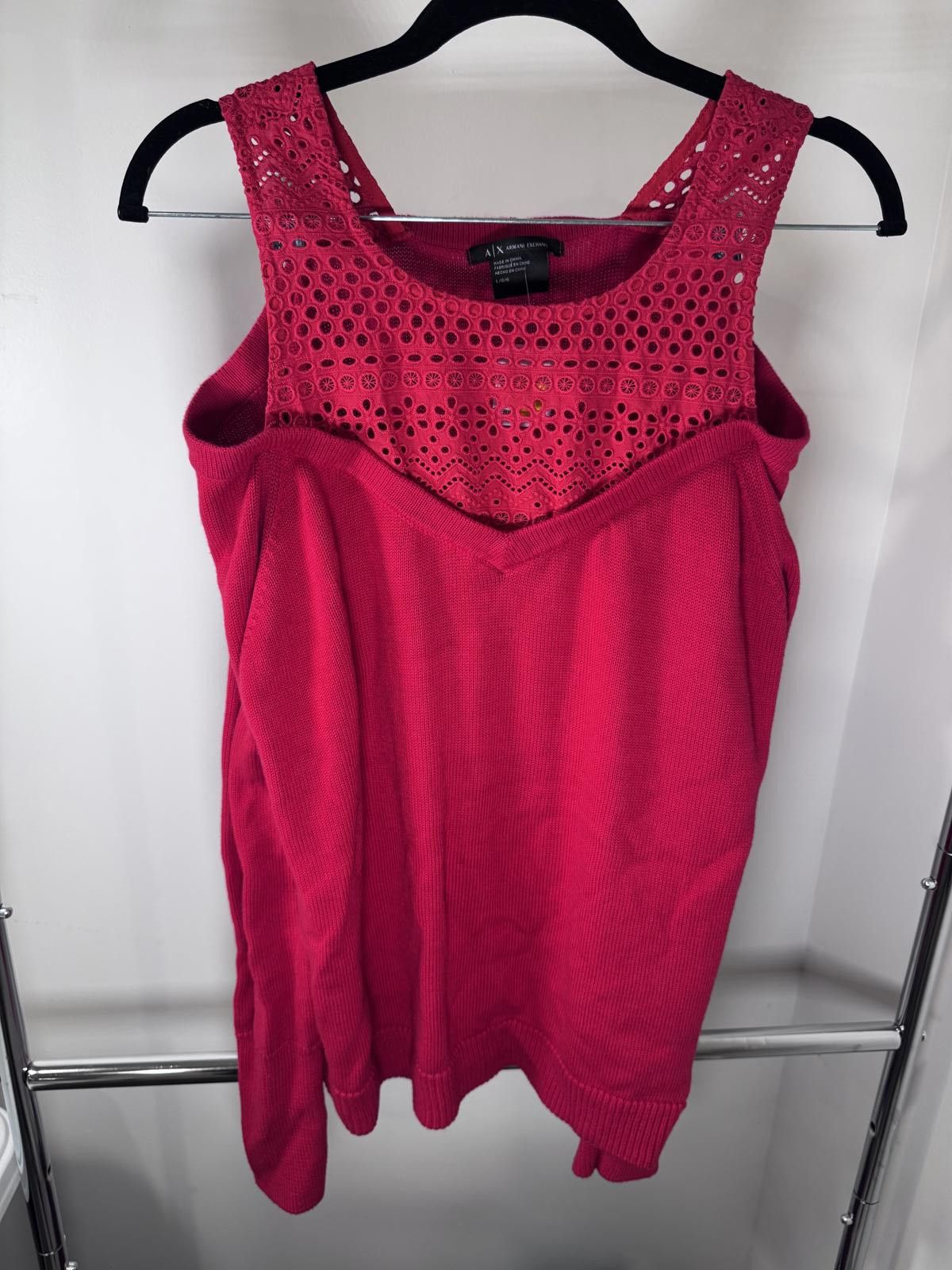 Express Express Women's Red Cold Shoulder Sweater w/Crochet Detail Size L / US 10 / IT 46 - 2 Thumbnail