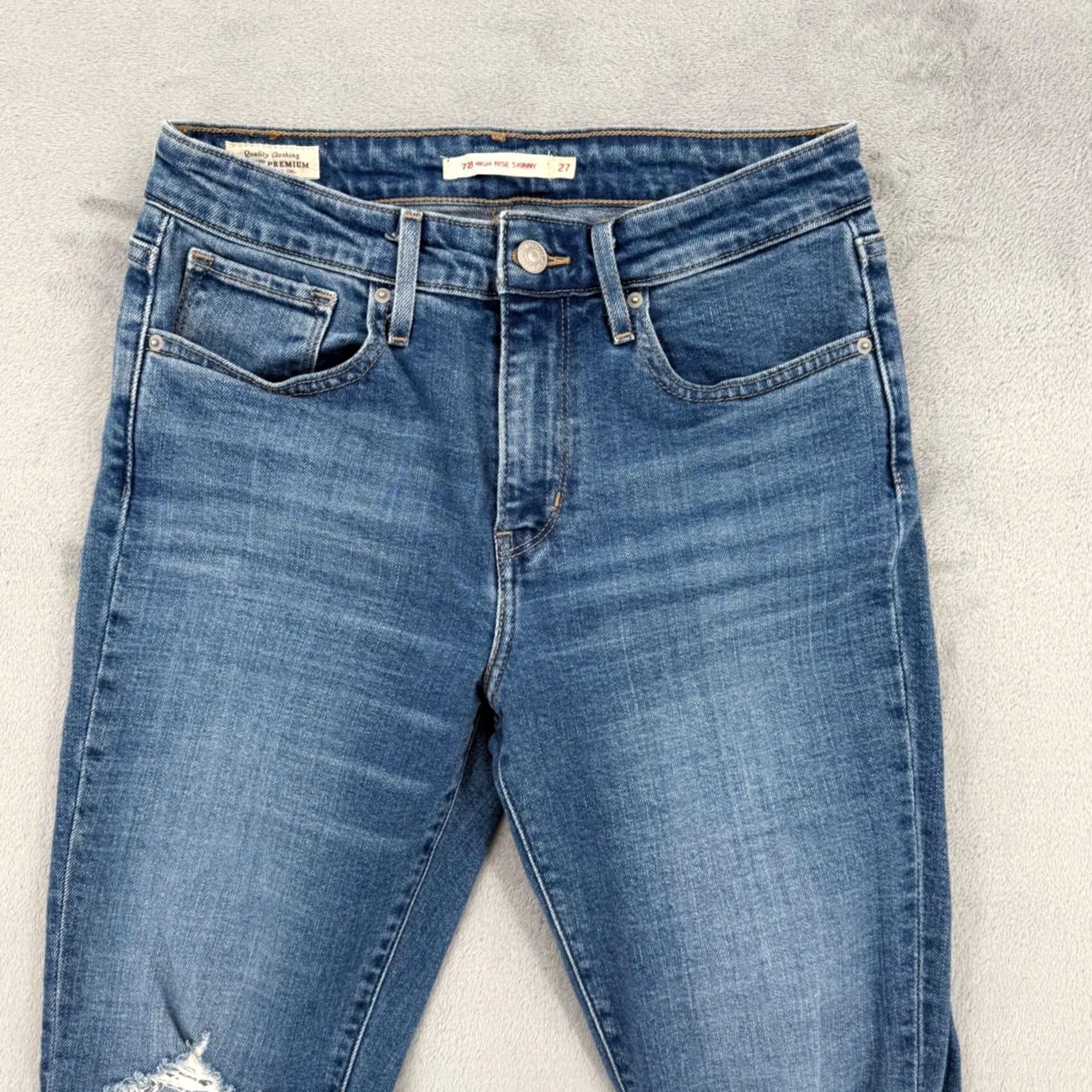 Levi's Levi's Premium 721 High Rise Skinny Distressed Blue Jeans Womens Size 27 Size 27" / US 4 / IT 40 - 3 Thumbnail