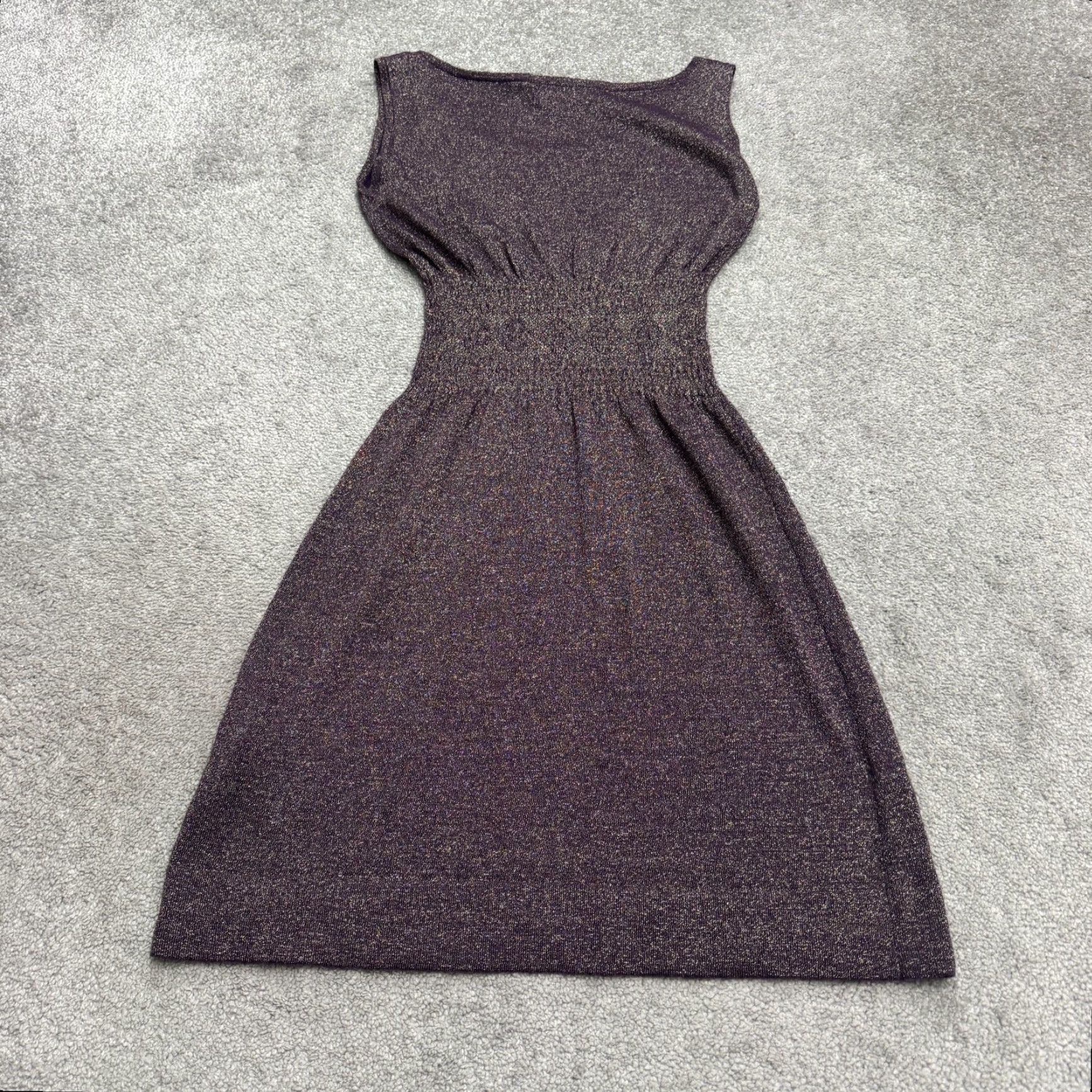 Vintage Kersh Purple Kersh Gold Metallic Sparkle Knit Smocked Waist A-Line Dress Womens Small Purple Size S / US 4 / IT 40 - 2 Thumbnail