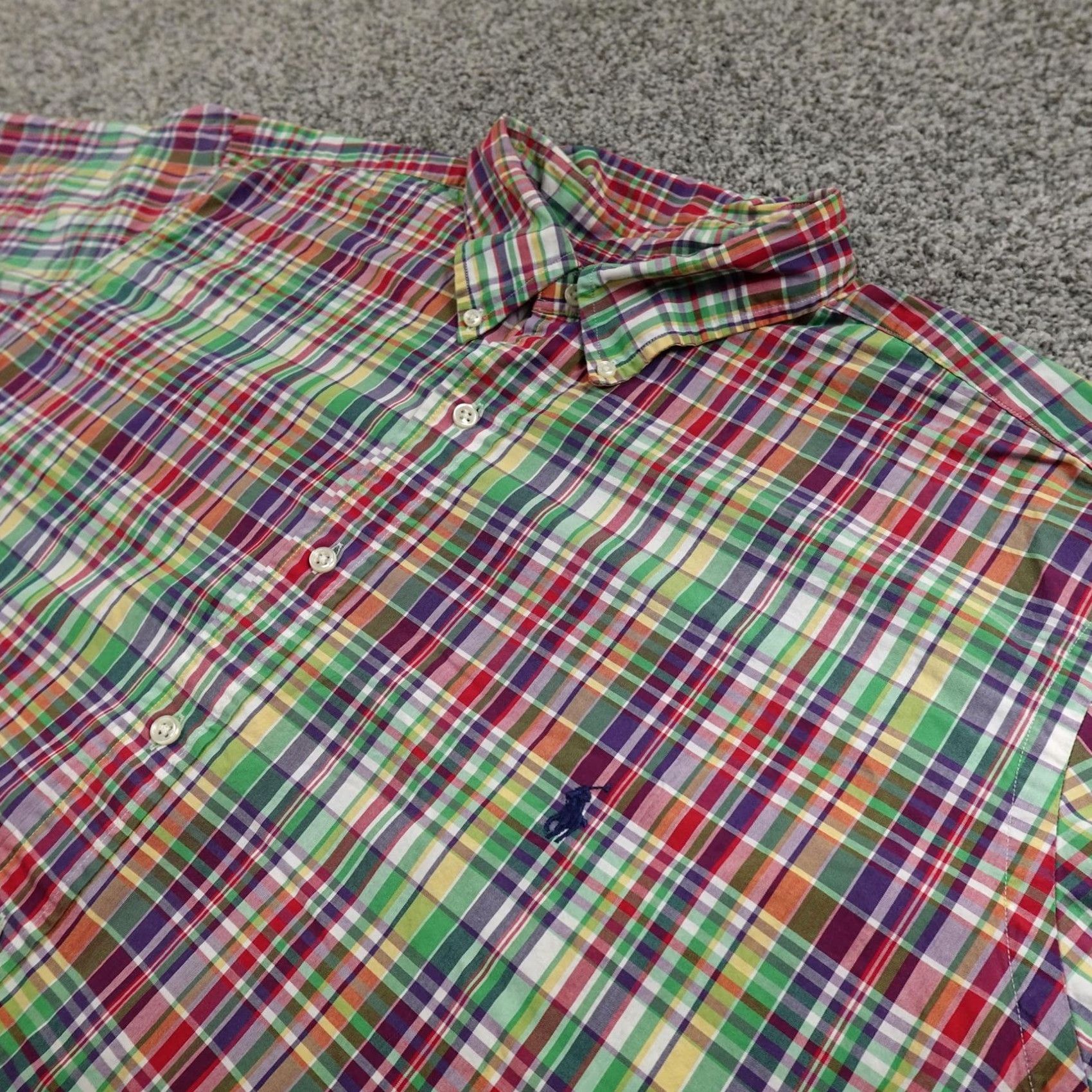 Ralph Lauren VINTAGE Ralph Lauren Shirt Big 2X Plaid Short Sleeve Button Up Mens Cotton Madras Pony Button-Down 2XB Complete Set Size US XXL / EU 58 / 5 - 2 Thumbnail