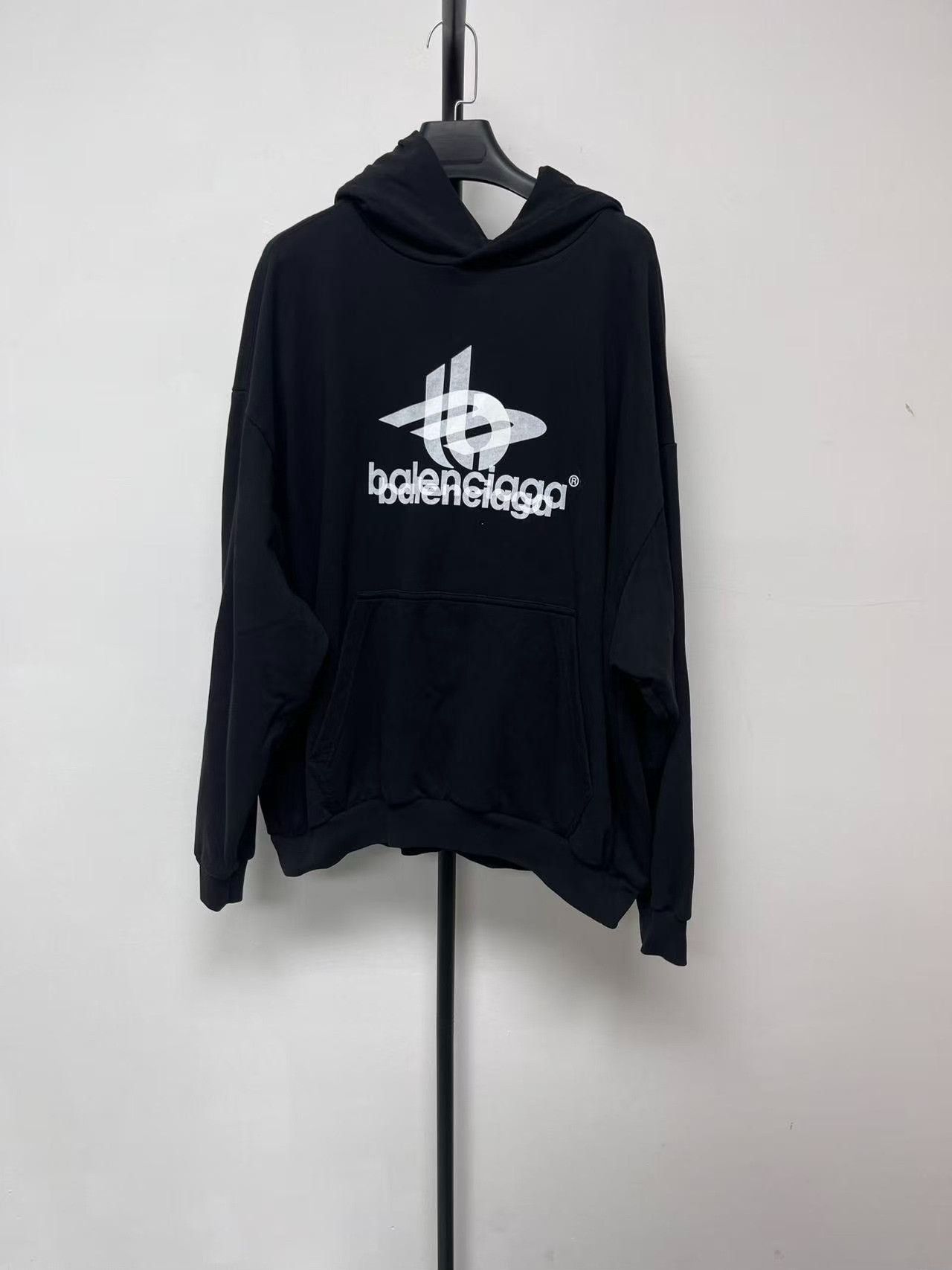 balenciaga logo printed hooded sweatshirt