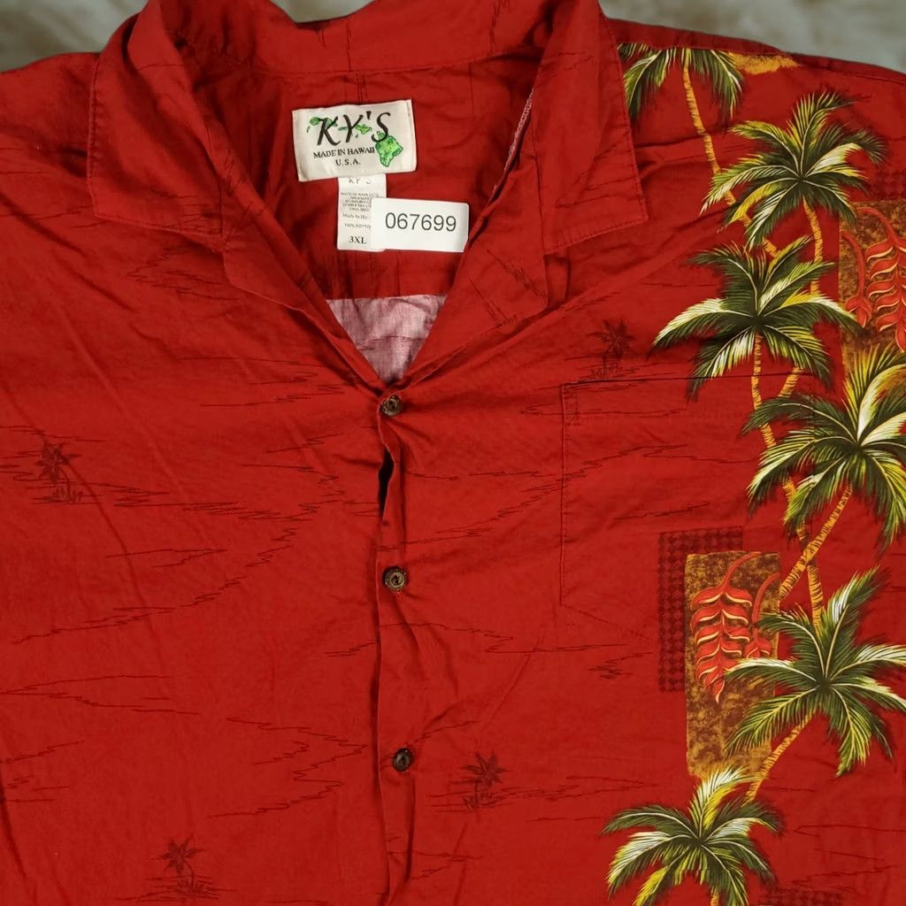 Vintage Ky's Shirt Mens 3XL Red Palm Tree Print Hawaiian Button Up Short Sleeve Shirt Size US XXL / EU 58 / 5 - 1 Thumbnail