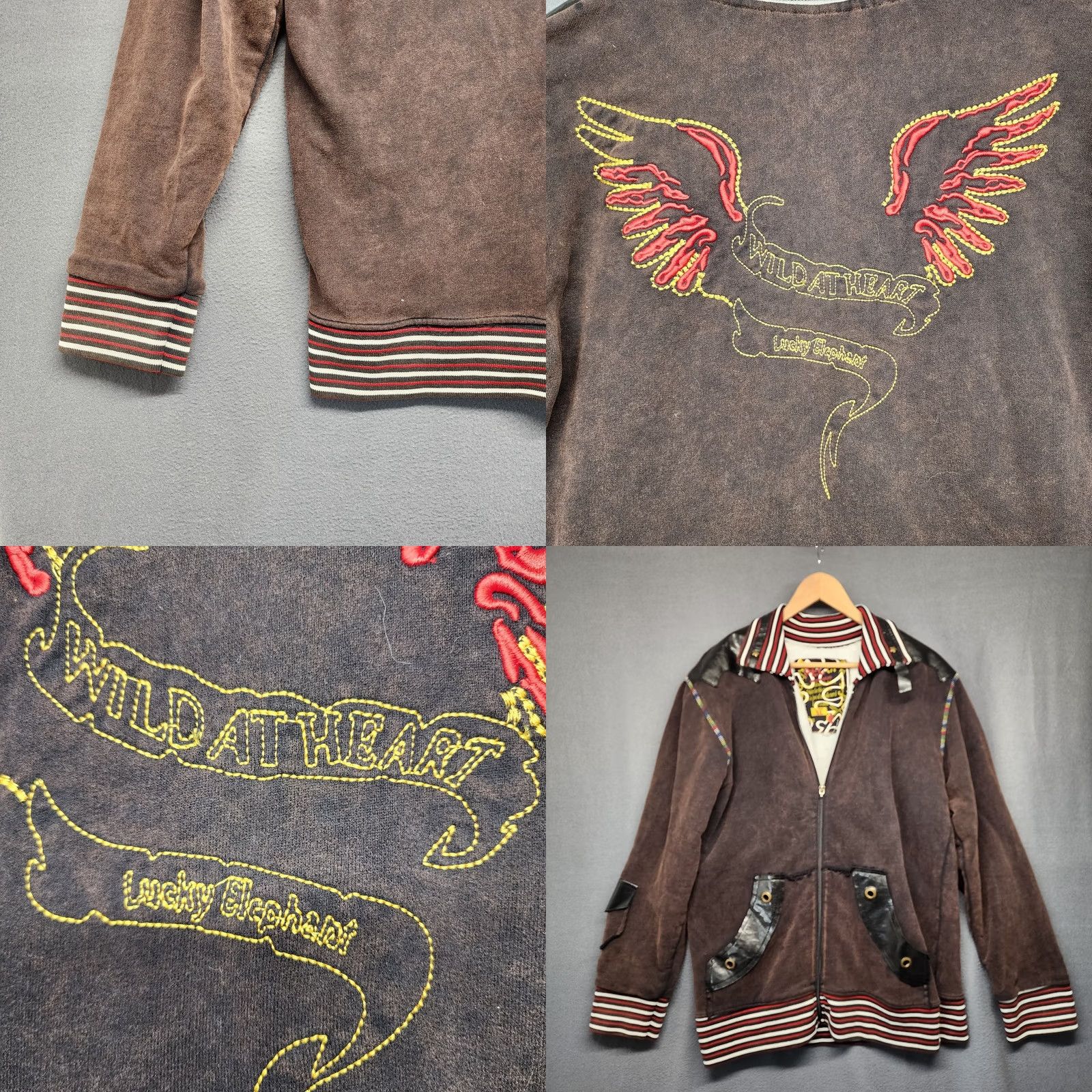 Vintage Pecci Jacket Mens XL Brown Full Zip Embroidered Wild at Heart Lucky Elephant Y2K Mens XL Brown Full Zip Embroidered Sherpa Lined Jacket Size US XL / EU 56 / 4 - 10 Thumbnail