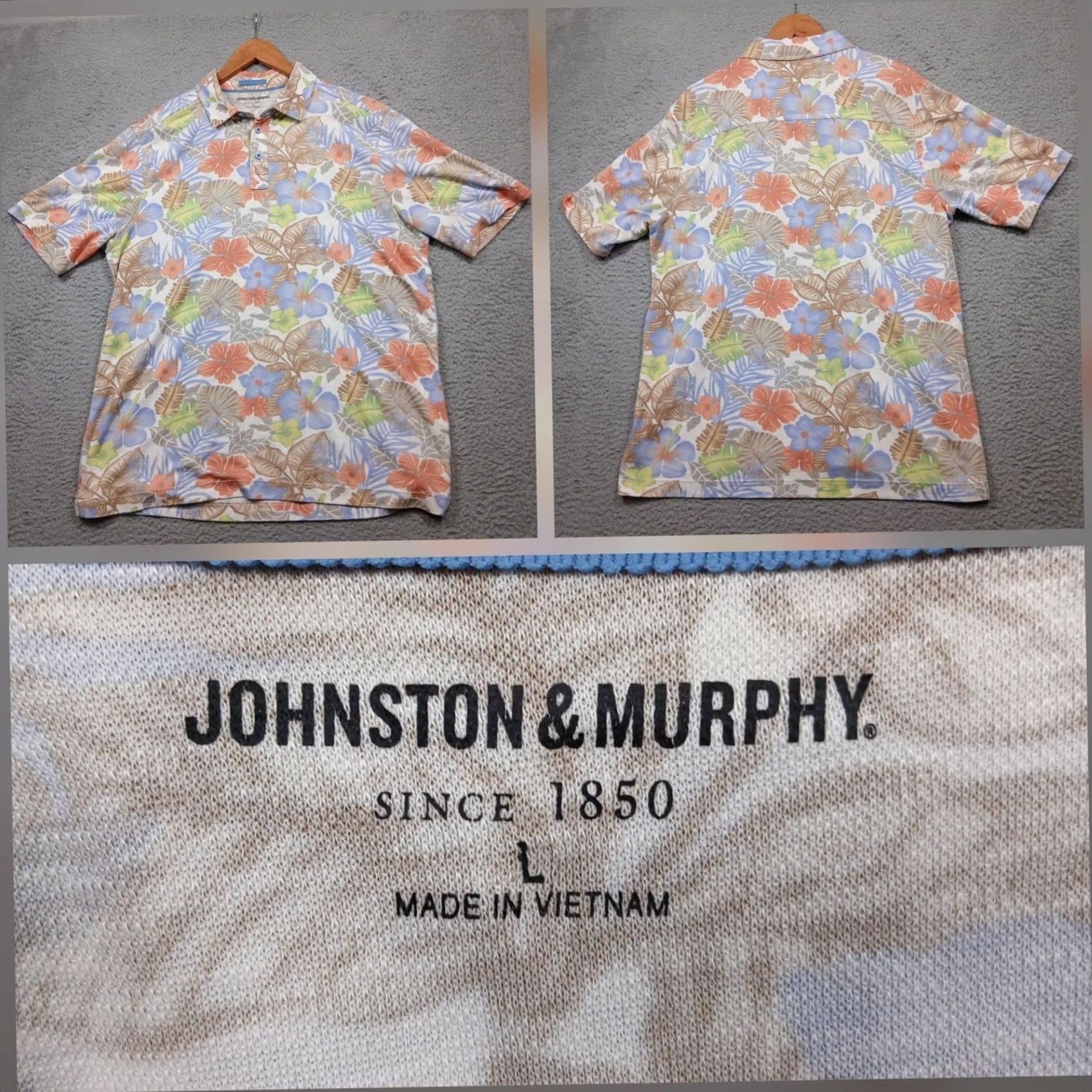 Johnston & Murphy Johnston & Murphy Men's Polo Shirt L Floral Hawaiian Print Short Sleeve Casual Wear Resort Wear Summer Collared Breathable Multicolor Mens Size US L / EU 52-54 / 3 - 2 Thumbnail