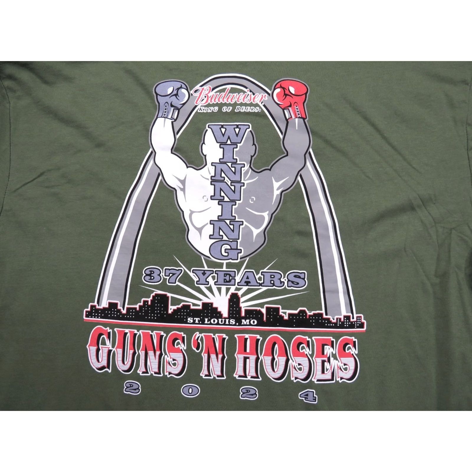 Budweiser Budweiser Guns N Hoses T-Shirt Green XL Men Crew Neck Long Sleeve Graphic Print 2024 Box St Louis Boxing Police Firefighter Regular Cotton Size US XL / EU 56 / 4 - 2 Thumbnail