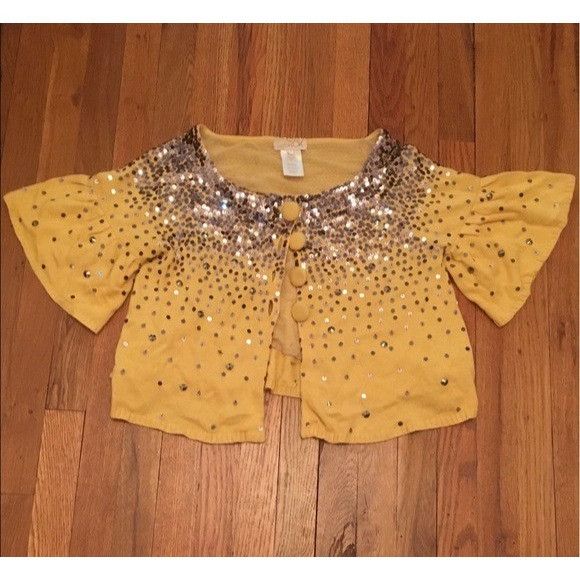 Other LaROK Metallic Sequin Yellow Cardigan Sweater Size L / US 10 / IT 46 - 1 Thumbnail
