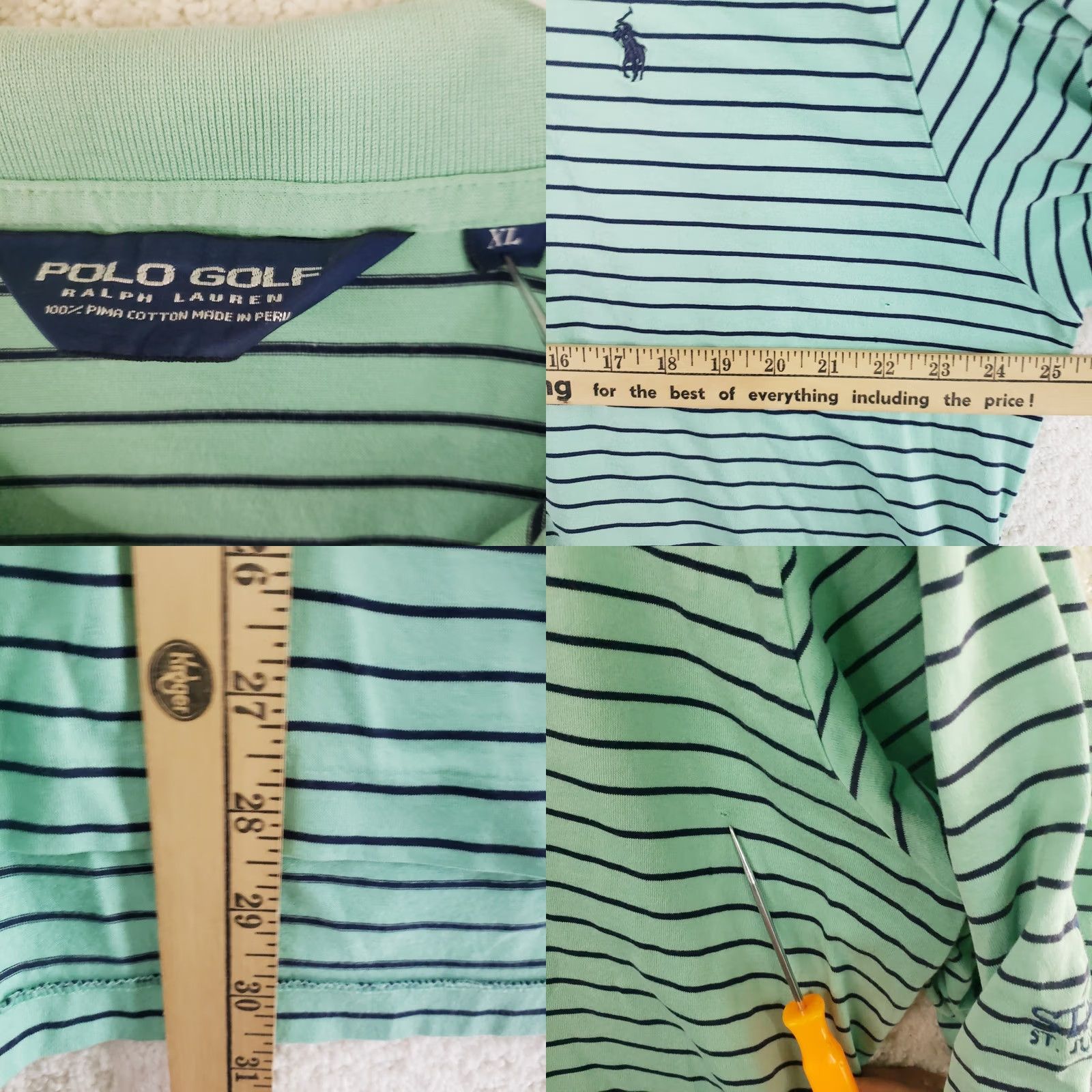 Polo Ralph Lauren Polo Ralph Lauren Green Striped XL Short Sleeve Cotton Golf Shirt St. Jude Men Size US XL / EU 56 / 4 - 9 Thumbnail