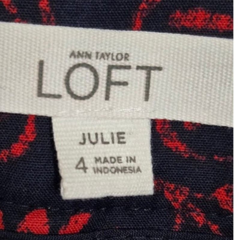 Loft LOFT Julie Navy & Red Floral Ankle Pants Size 4 Size 27" / US 4 / IT 40 - 7 Thumbnail