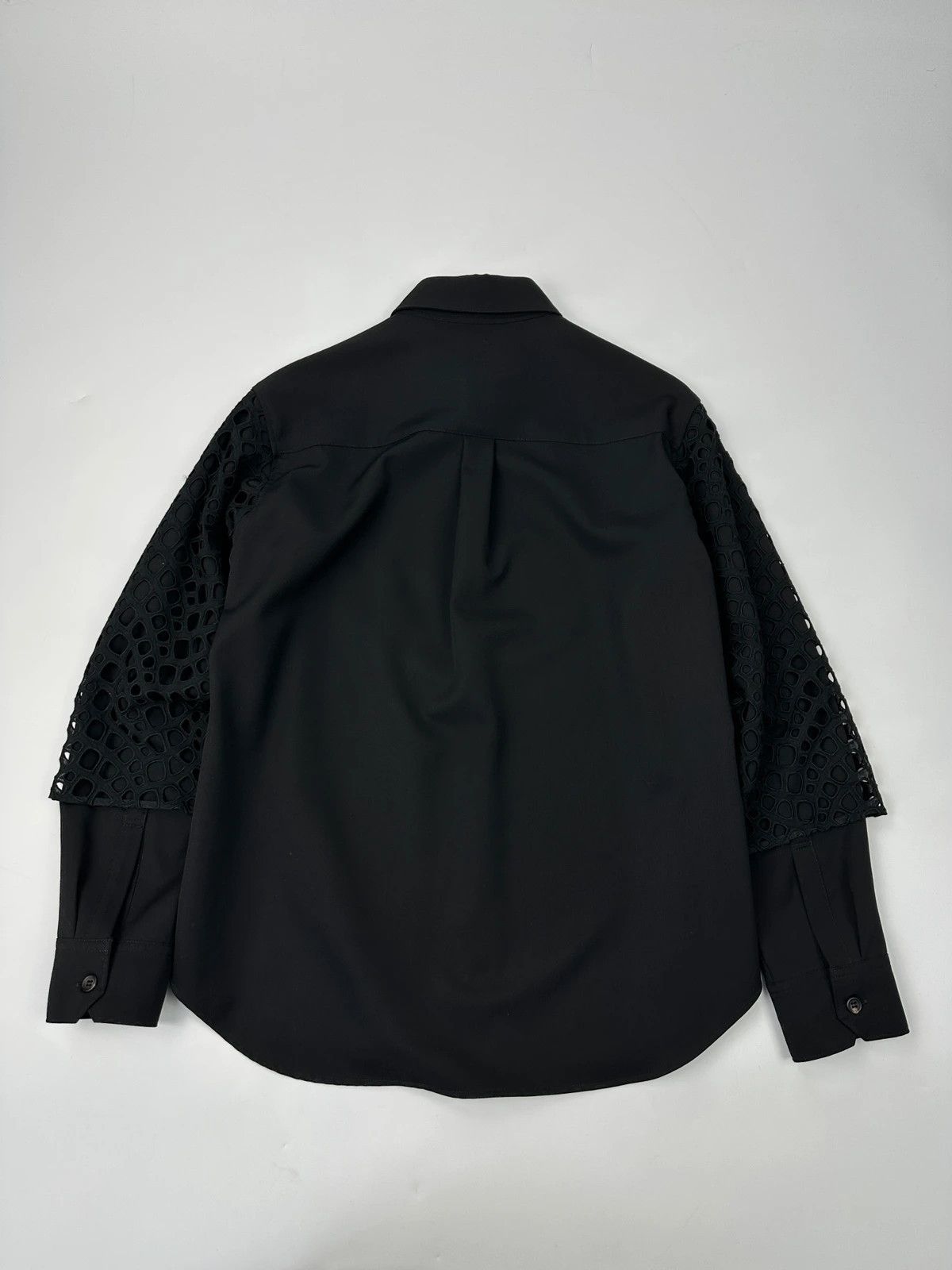 Yohji Yamamoto Y’s Yohji Yamamoto Black Wool Shirt Mesh Sleeves Details Size US S / EU 44-46 / 1 - 4 Thumbnail