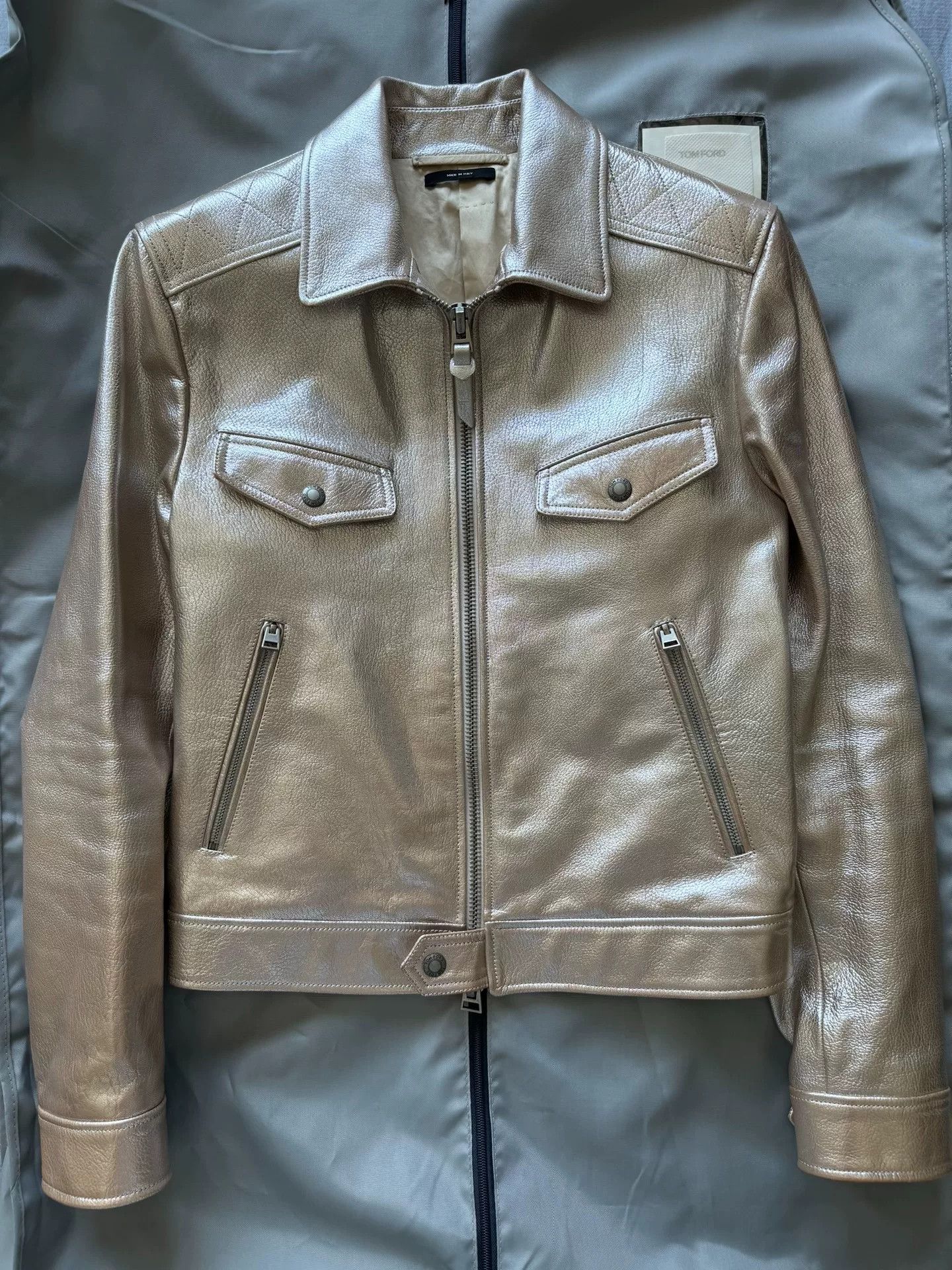 Tom Ford TOM FORD Metallic Leather Biker Jacket Size US S / EU 44-46 / 1 - 1 Thumbnail