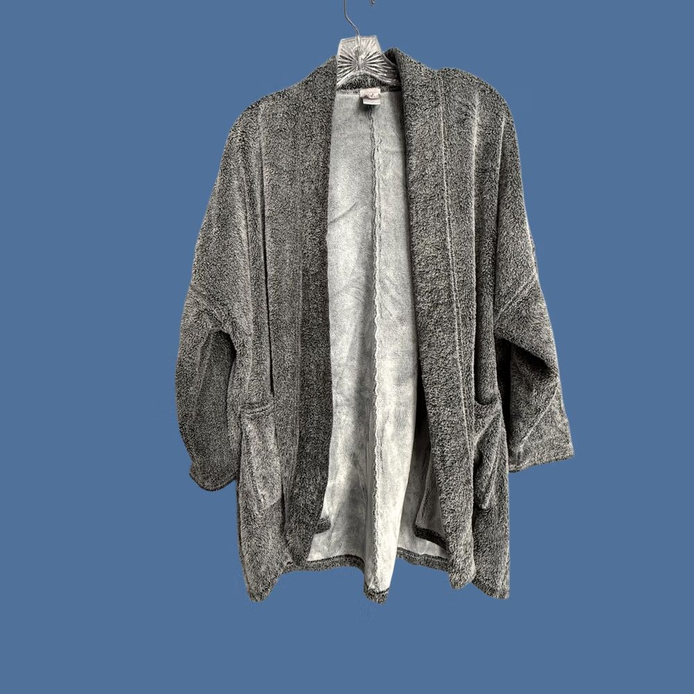 Vintage Natori Kimono Womens L Gray Robe Terry Open Front Sleeve Pockets Lounge Size ONE SIZE - 1 Thumbnail