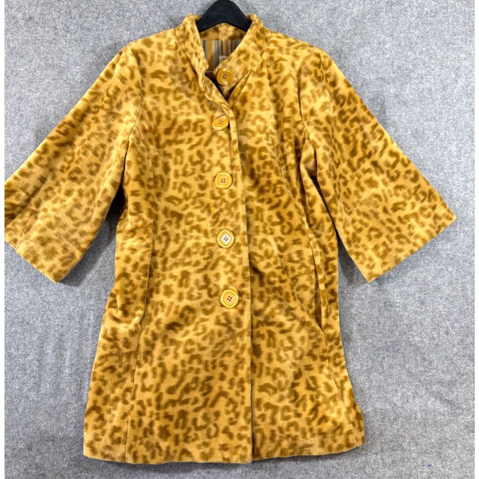 Vintage Ivy Jane Jacket Coat Womens L Yellow Brown Leopard Print Faux Fur Lined USA Made Coat Ladies L Leopard Vintage? Size L / US 10 / IT 46 - 2 Thumbnail