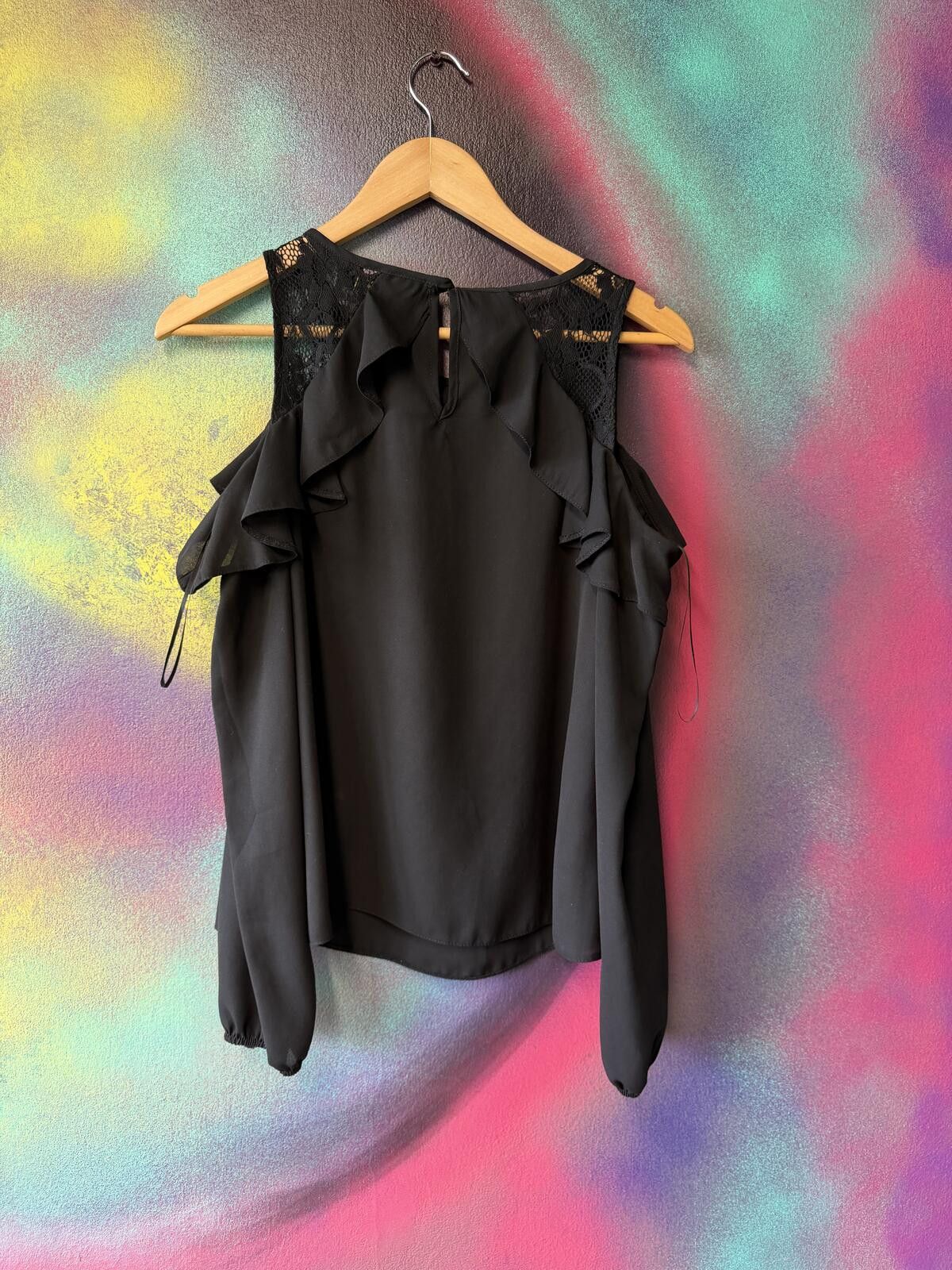 Other Lipsy black lace top with ruffle detail in size 8 Size S / US 4 / IT 40 - 4 Thumbnail