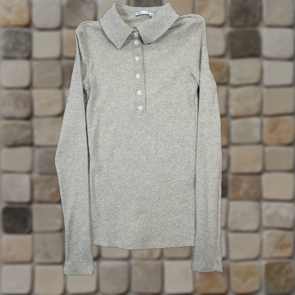 Zara Zara Polo Shirt Mens S Silver Knit Short Sleeve Button Collared Golf Casual Knit Polo Shirt Mens Small Silver Size US S / EU 44-46 / 1 - 1 Thumbnail