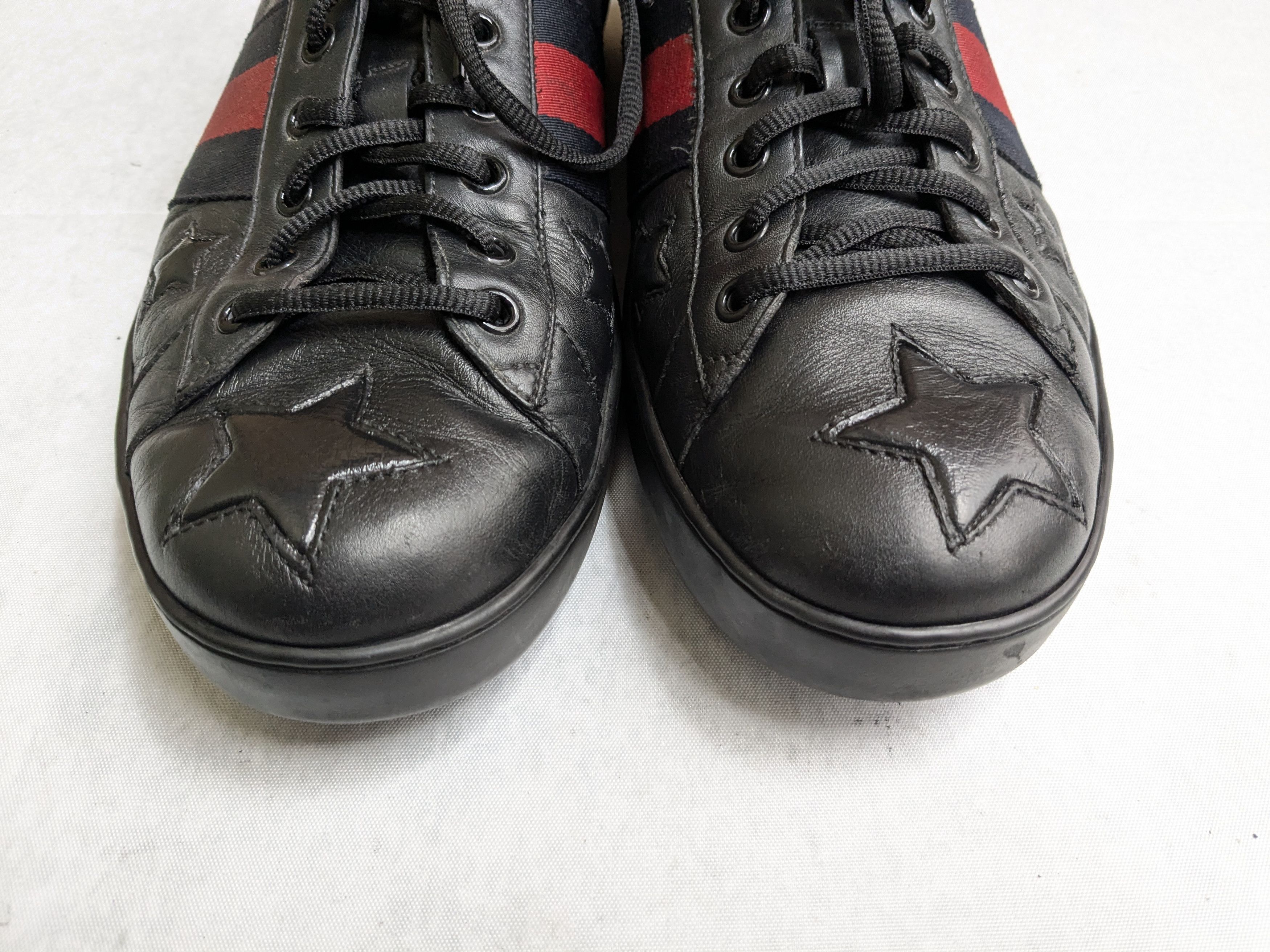 Gucci Gucci Ace Sneakers Black 10.5 Low Tops Leather Stars Size US 10.5 / EU 43-44 - 3 Thumbnail