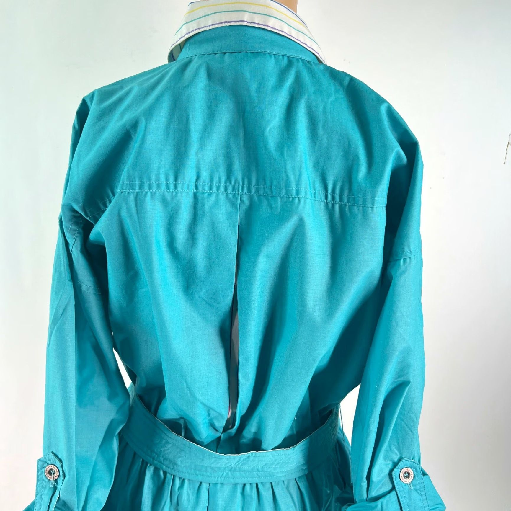 Altea VINTAGE E&M Womens Shirt Dress Teal Collared Belted Roll Tab Sleeves 3/4 Sleeve Size 11 Blue Size L / US 10 / IT 46 - 4 Thumbnail