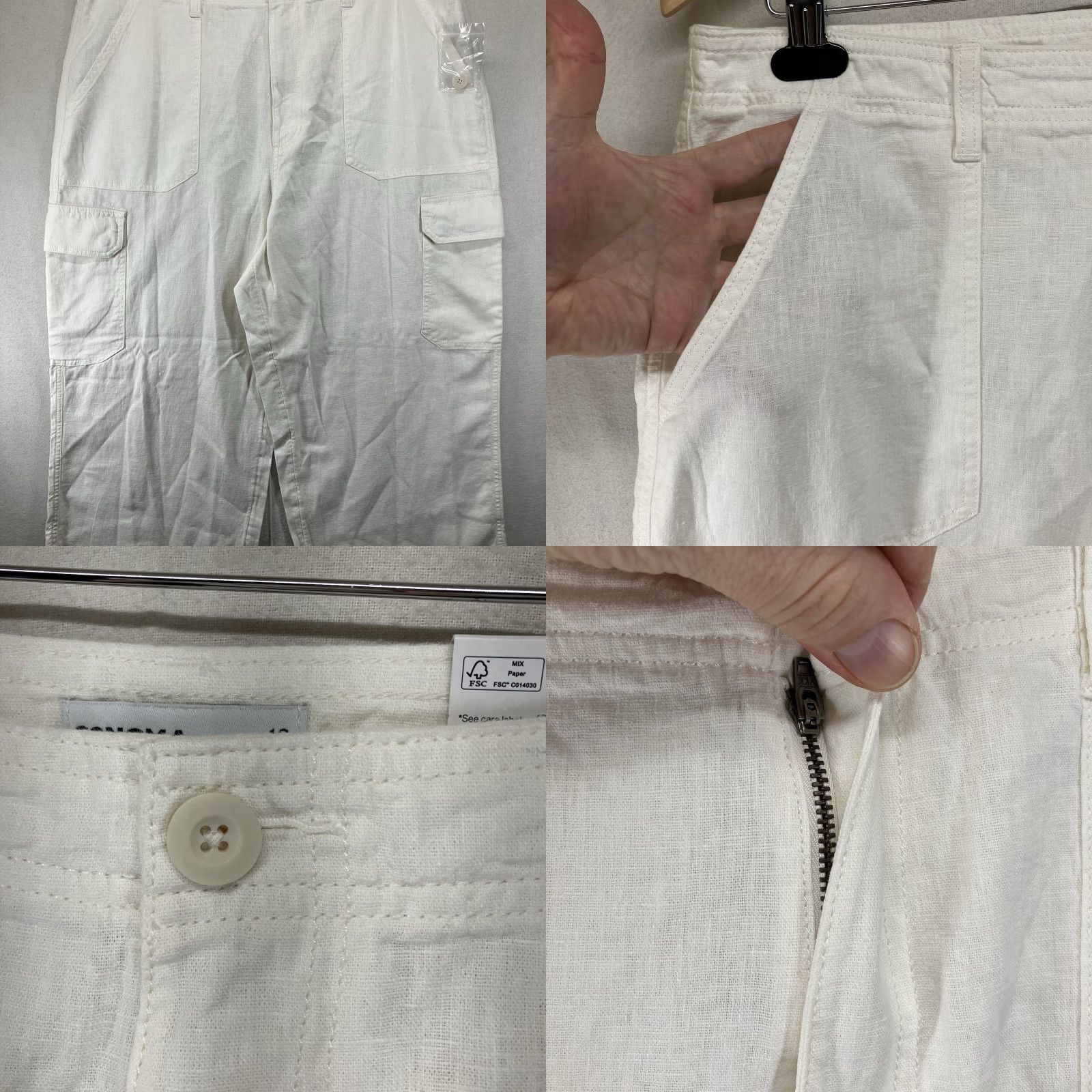 Vintage Women's Linen Cotton Blend Pants Cargo 16 NWT Mid Rise Straight Wide White Size 38" / US 16 / IT 52 - 8 Thumbnail