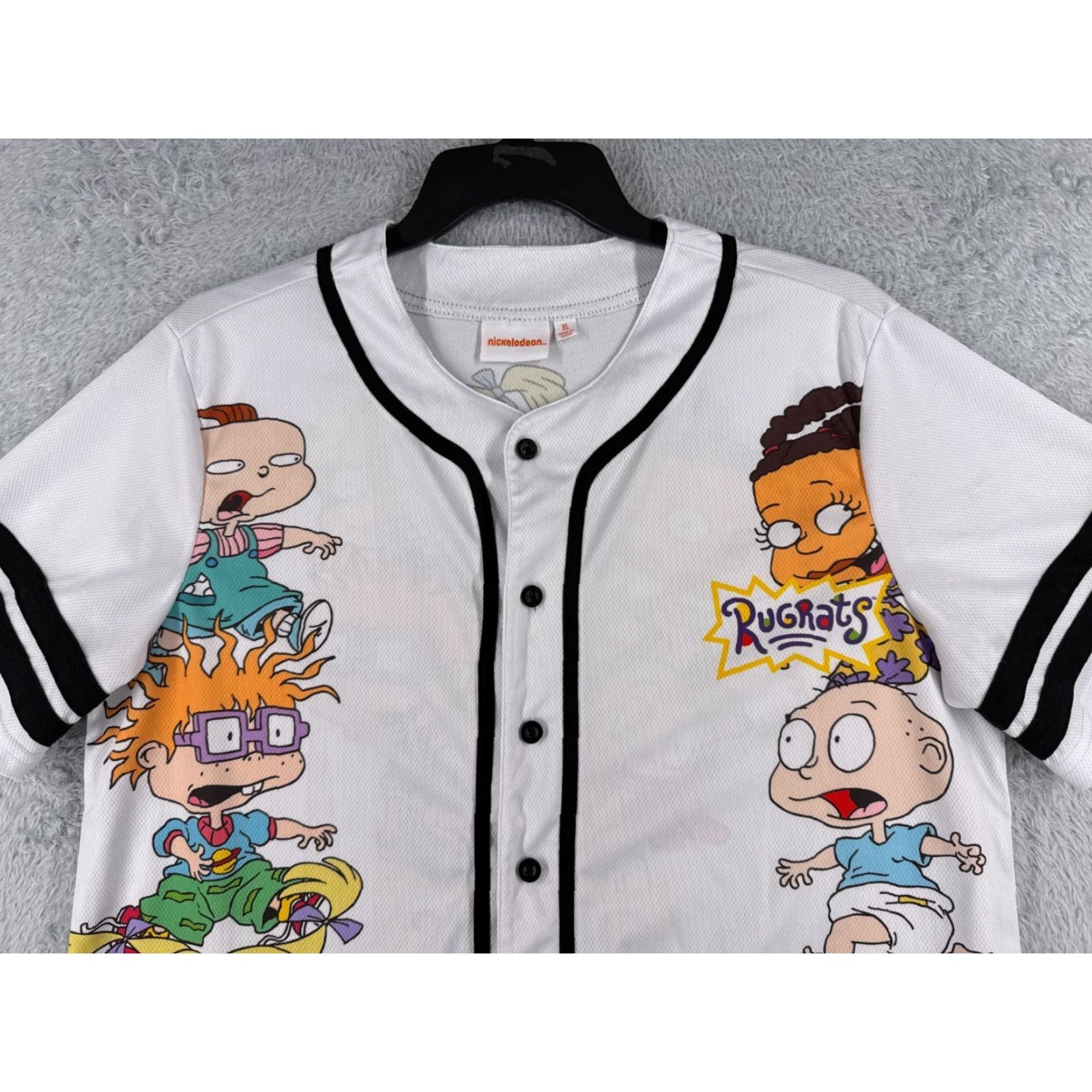 Nickelodeon VINTAGE Nickelodeon Jersey Adult XL White Rugrats Button Up 100% Polyester Shirt Mens 90s Size US XL / EU 56 / 4 - 4 Thumbnail