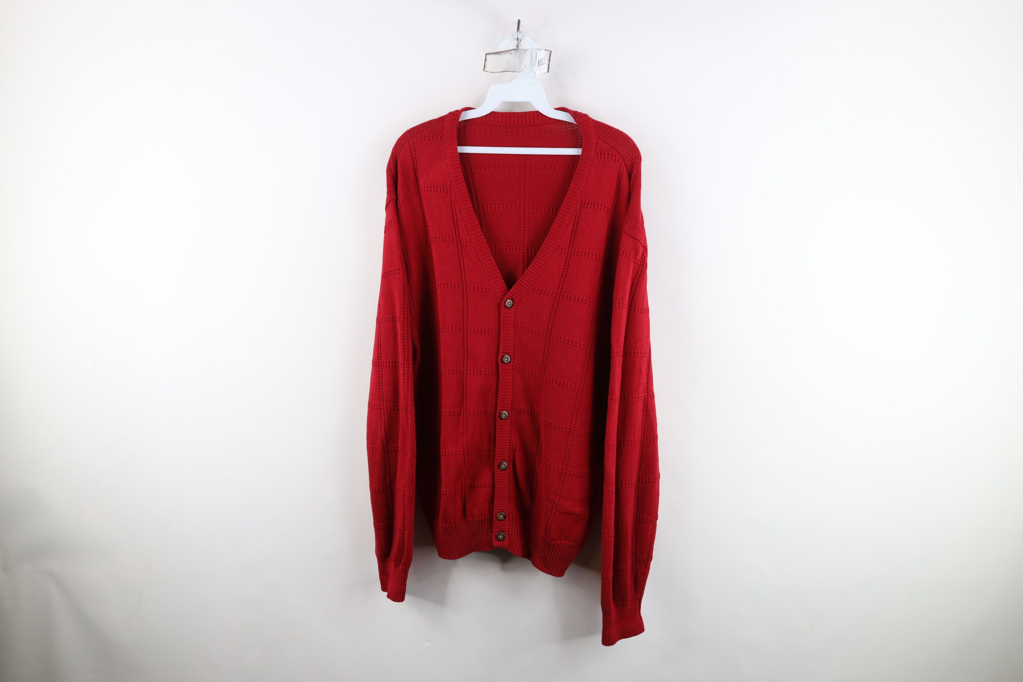 Vintage Vintage 90s Streetwear Checkered Knit Cardigan Sweater Red Size US L / EU 52-54 / 3 - 1 Thumbnail