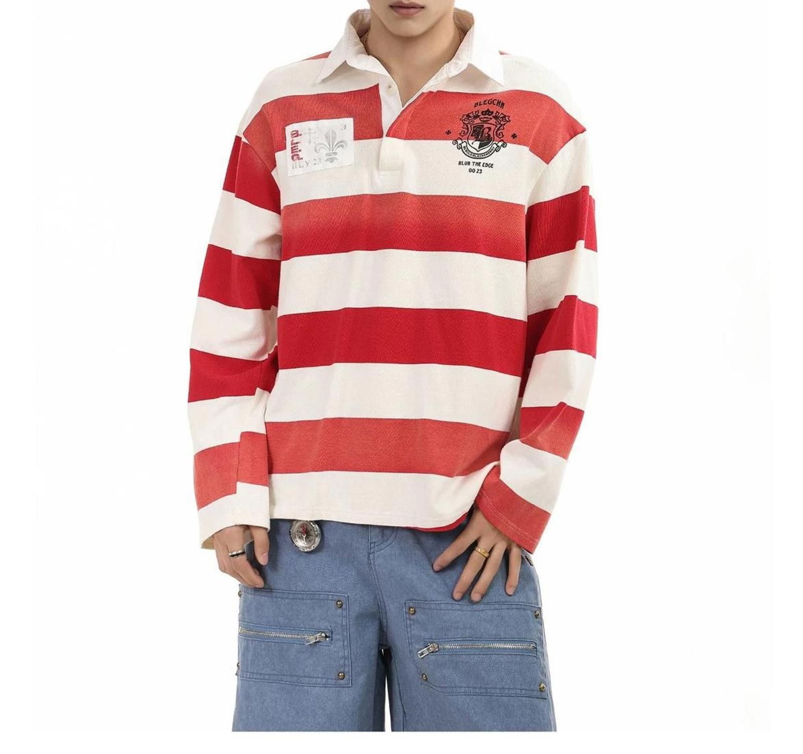 Other Red-White Stripe Washed Lapel Polo Shirt Size US XL / EU 56 / 4 - 1 Thumbnail