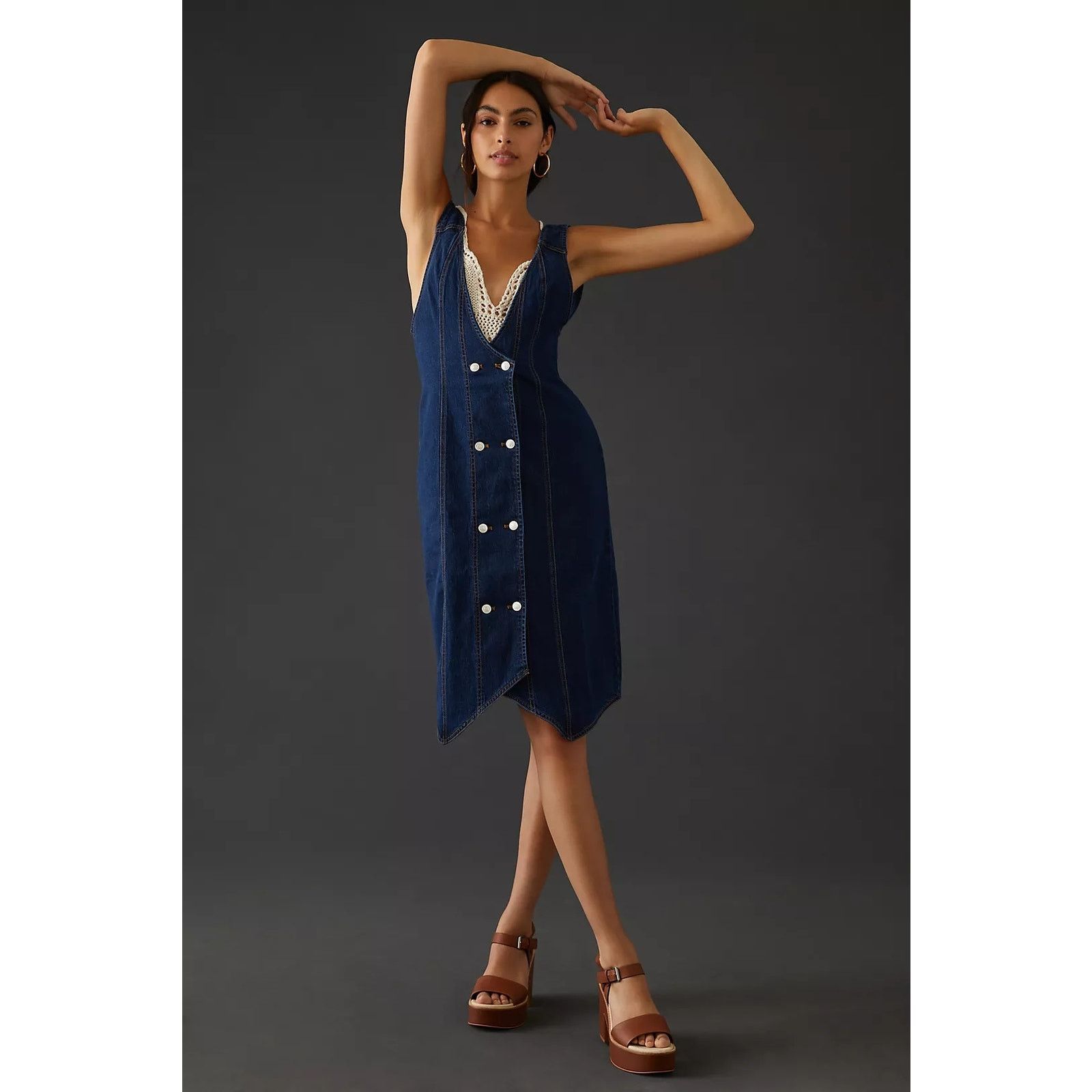 Nwt Pilcro Vest Mini Dress $180 SIZE 0 Dark Denim Button