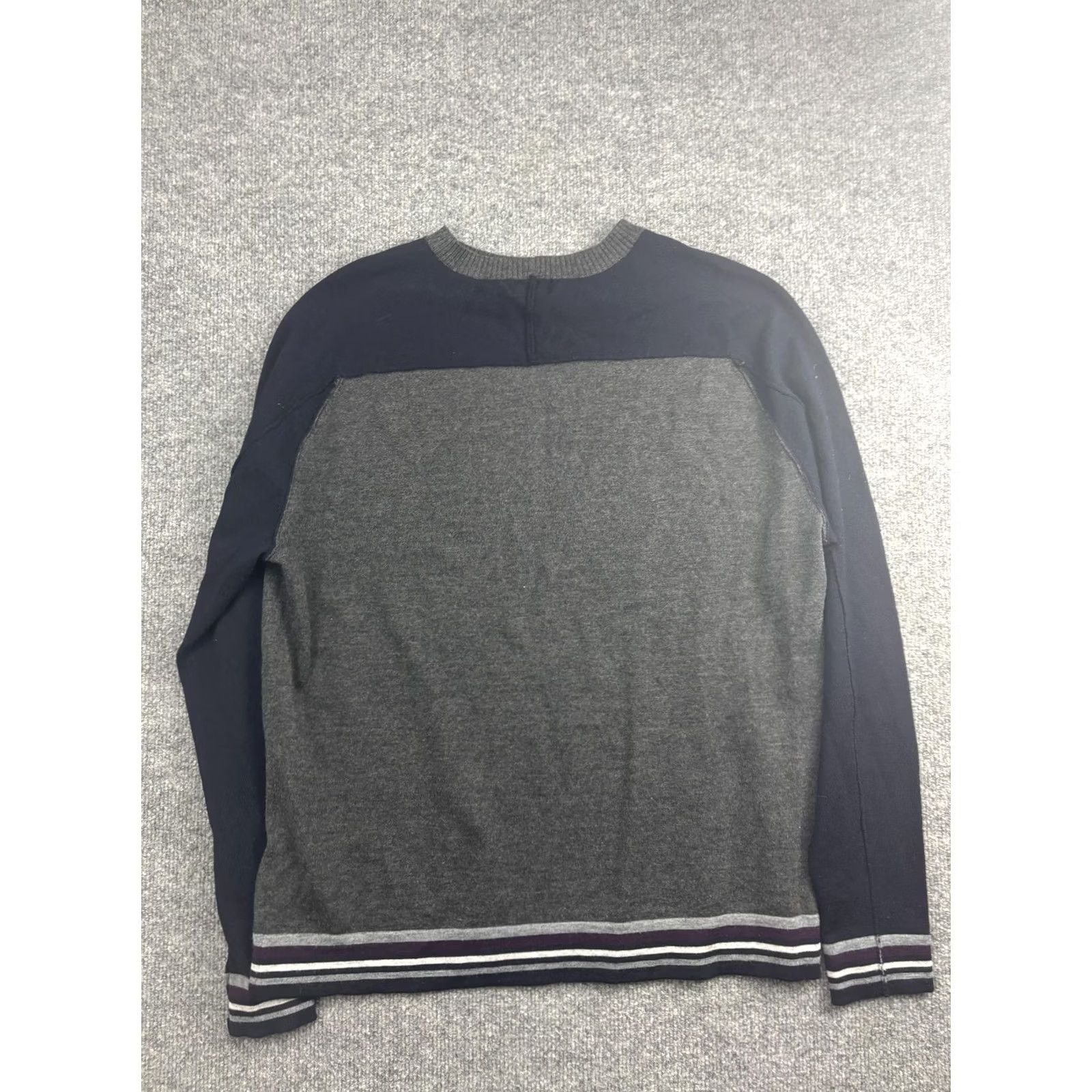 J Brand Good Man Brand Sweater Mens Large Gray Navy Merino Wool Pullover Crewneck Stripe Size US L / EU 52-54 / 3 - 7 Thumbnail