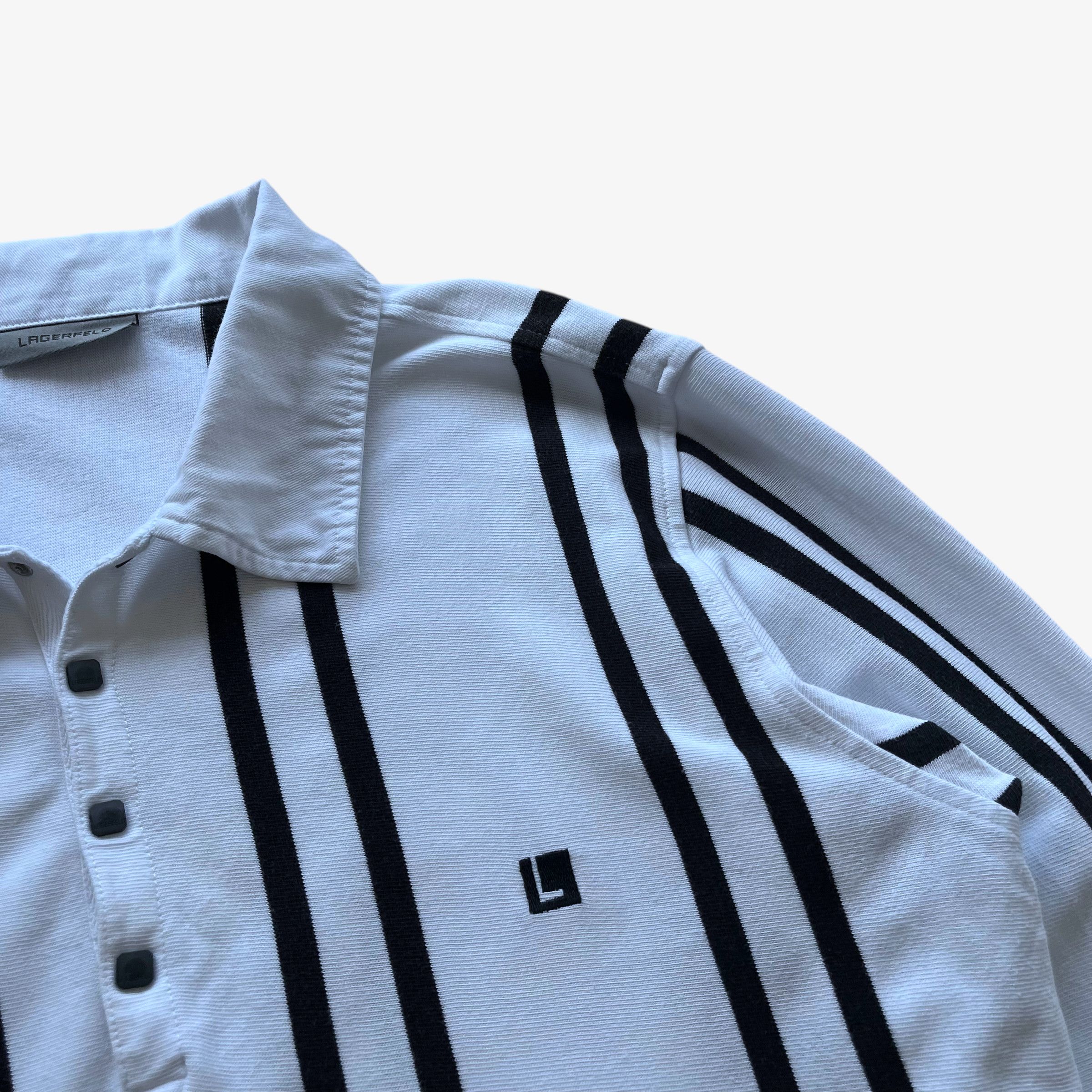 Karl Lagerfeld Vintage Y2K Women's Karl Lagerfeld Pinstripe Rugby Shirt Size L / US 10 / IT 46 - 3 Thumbnail