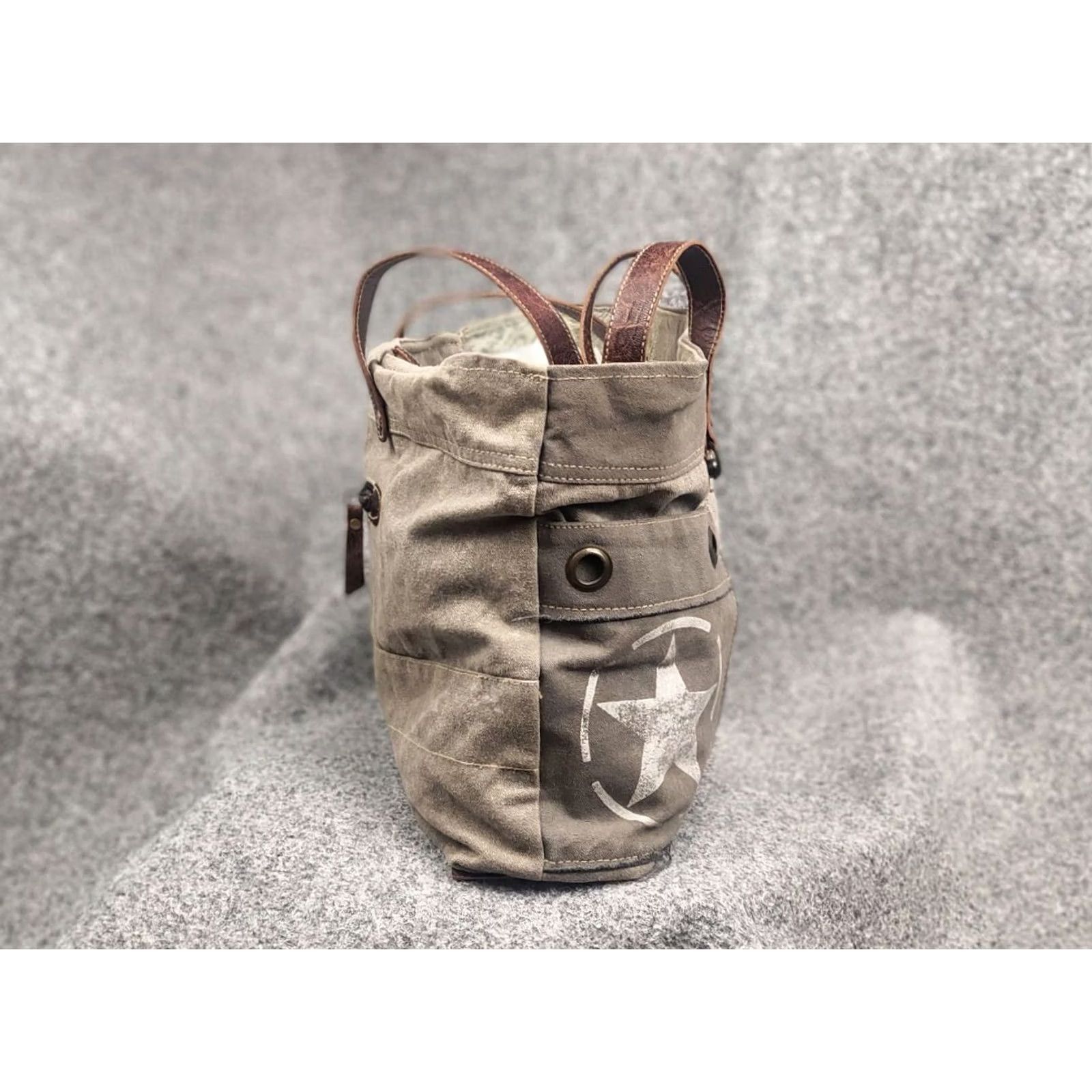 Vintage Myra India Design Vintage Leather & Canvas Tote Shoulder Bag Medium Beige Women Handbag 90s Army Art Brand Myra Mens Womens Girls Size ONE SIZE - 6 Thumbnail