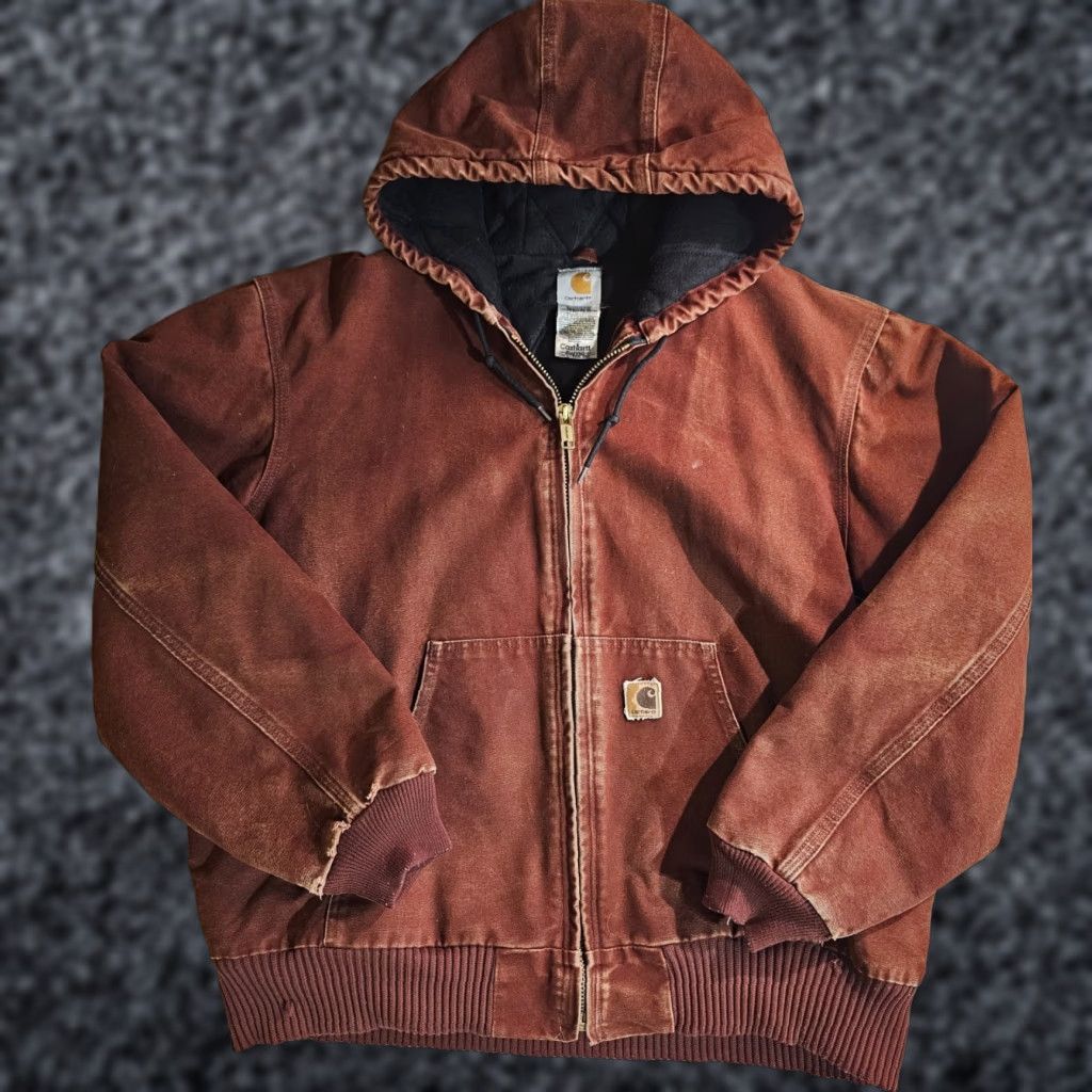 Carhartt VINTAGE Carhartt J130 Workwear Hooded Jacket Mens XL Red Clay 90s Rare Canvas Bomber Zip Hooded Size US XL / EU 56 / 4 - 1 Thumbnail