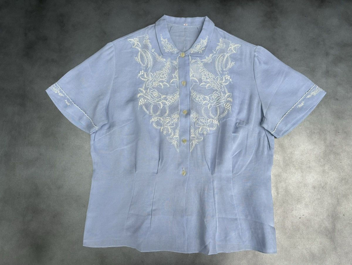 Vintage 1960s Deadstock Vintage Embroidered Shortsleeve Sheer Lace Size S / US 4 / IT 40 - 13 Thumbnail