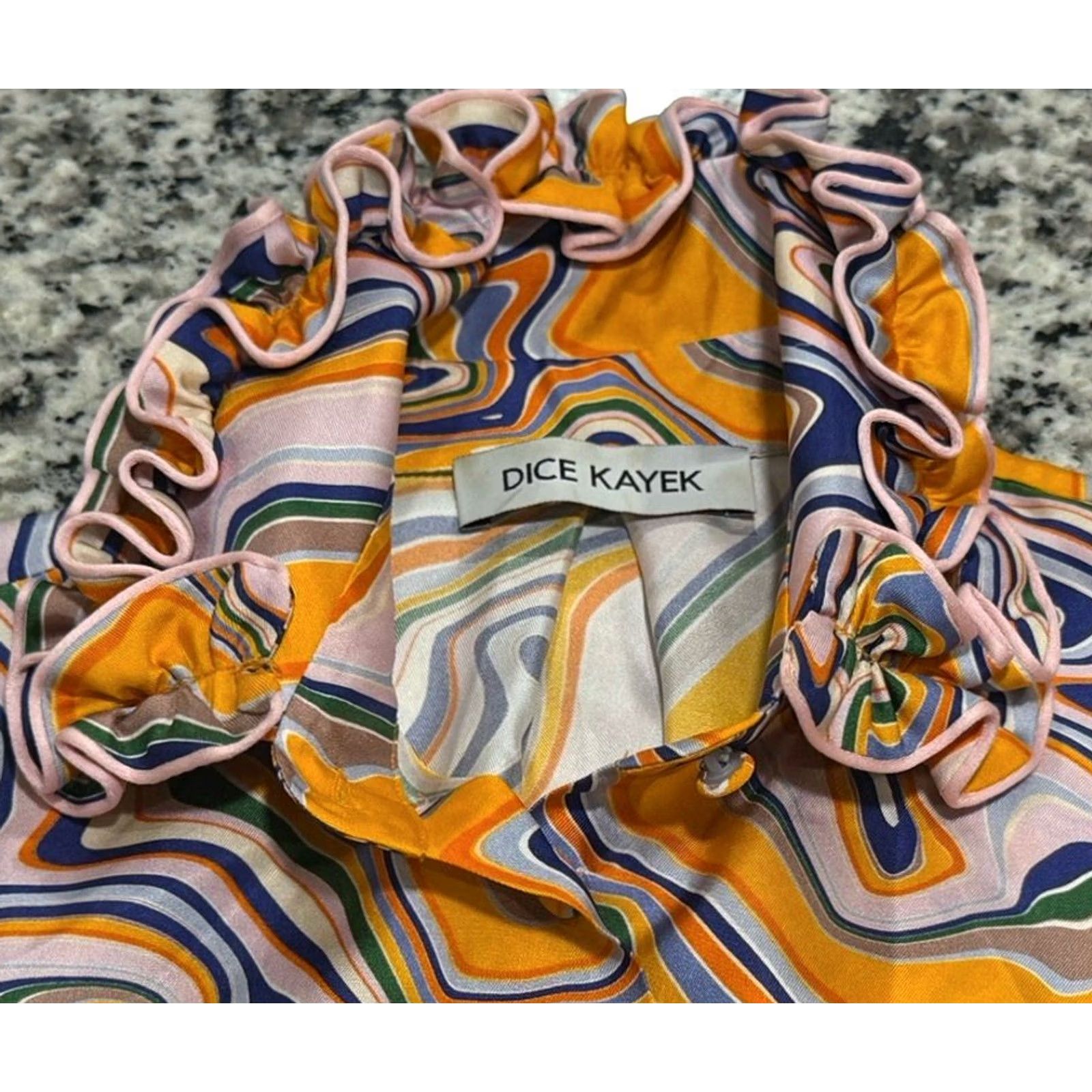 Vintage Dice Kayek Silk Printed Button Up Top Sz 34 US XS Size XS / US 0-2 / IT 36-38 - 5 Thumbnail