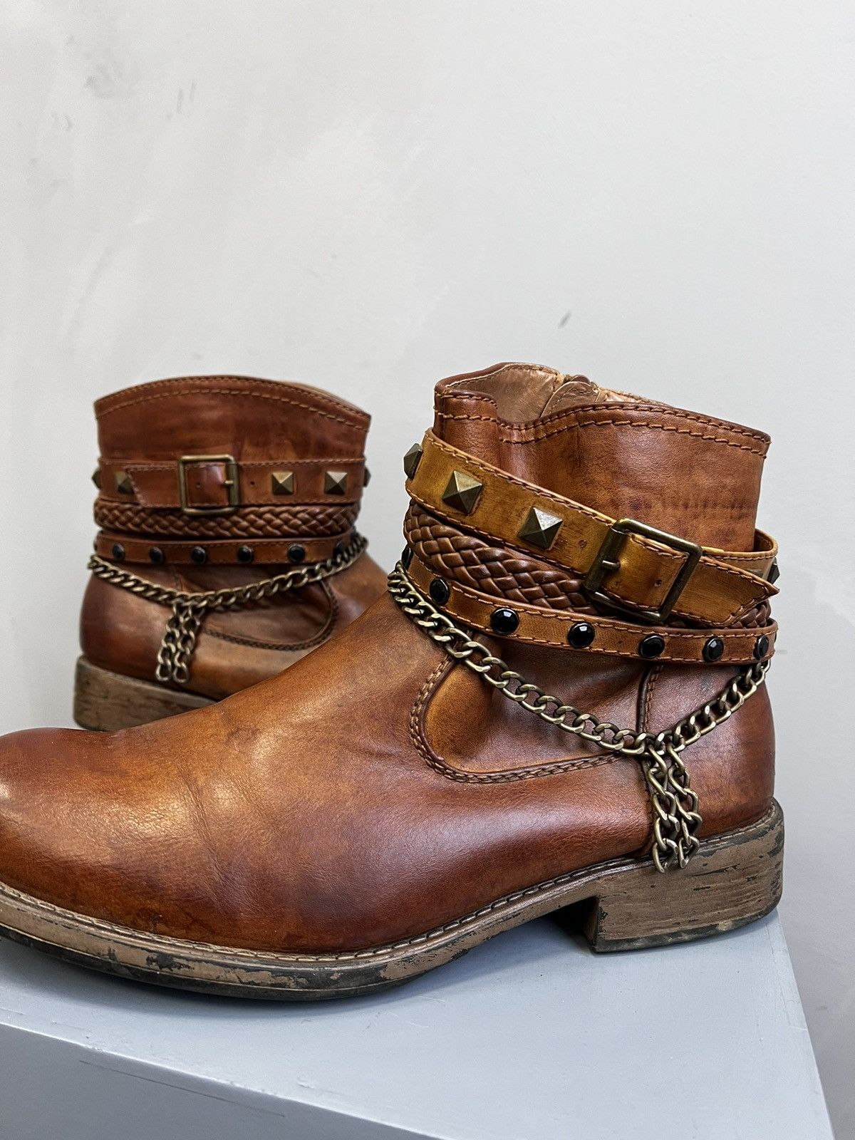 Vintage Cowboy GUIDI STYLE CHAIN boots Distressed Leather Size US 7.5 / EU 40-41 - 4 Thumbnail