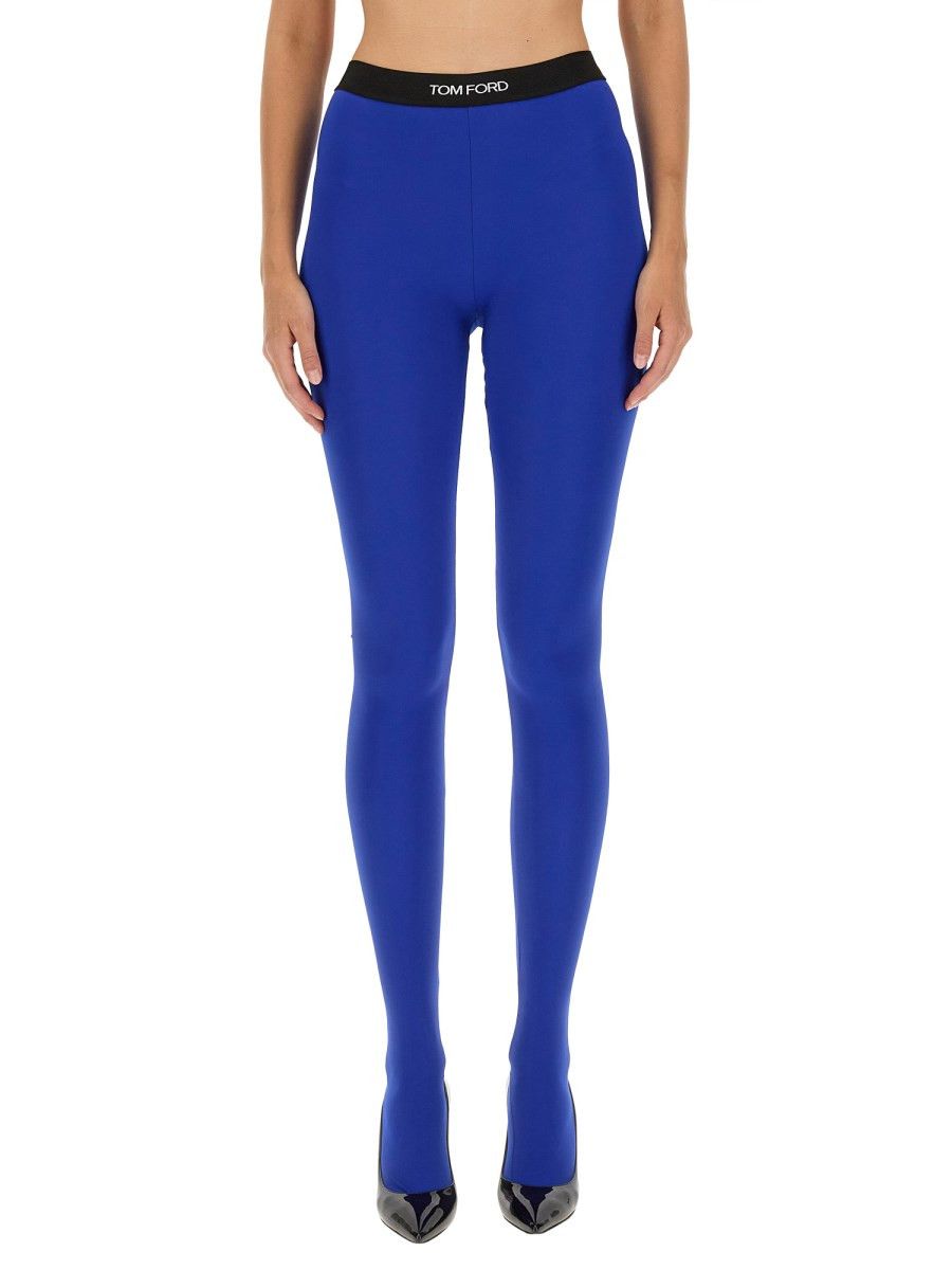 Tom Ford o1loc1c0924 PAJ155 Logo Waistband Leggings in Blue Size 26" / US 2 / IT 38 - 1 Thumbnail