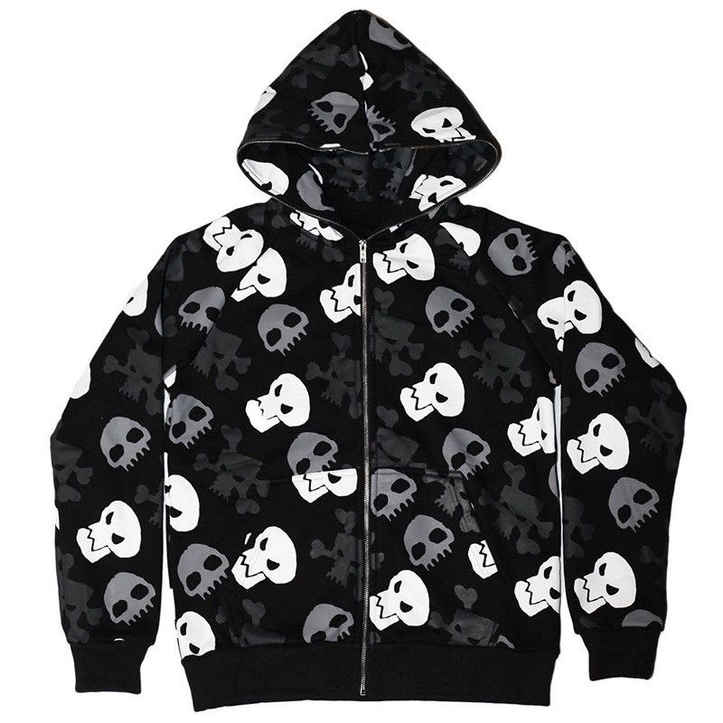 Japanese Brand Y2K Skull Crossbone All-Over Print Full Zip-Up Hoodie Size XL / US 12-14 / IT 48-50 - 3 Thumbnail