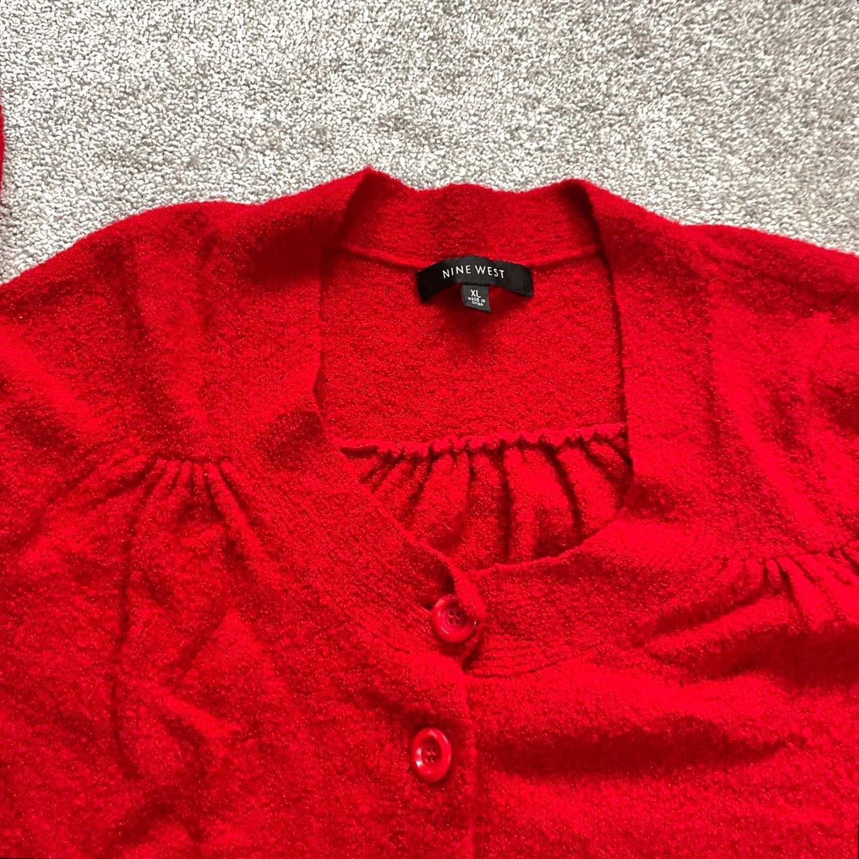 Nine West Nine West Cardigan Women's XL Red Balloon Sleeve Button Knit Sweater Size XL / US 12-14 / IT 48-50 - 3 Thumbnail