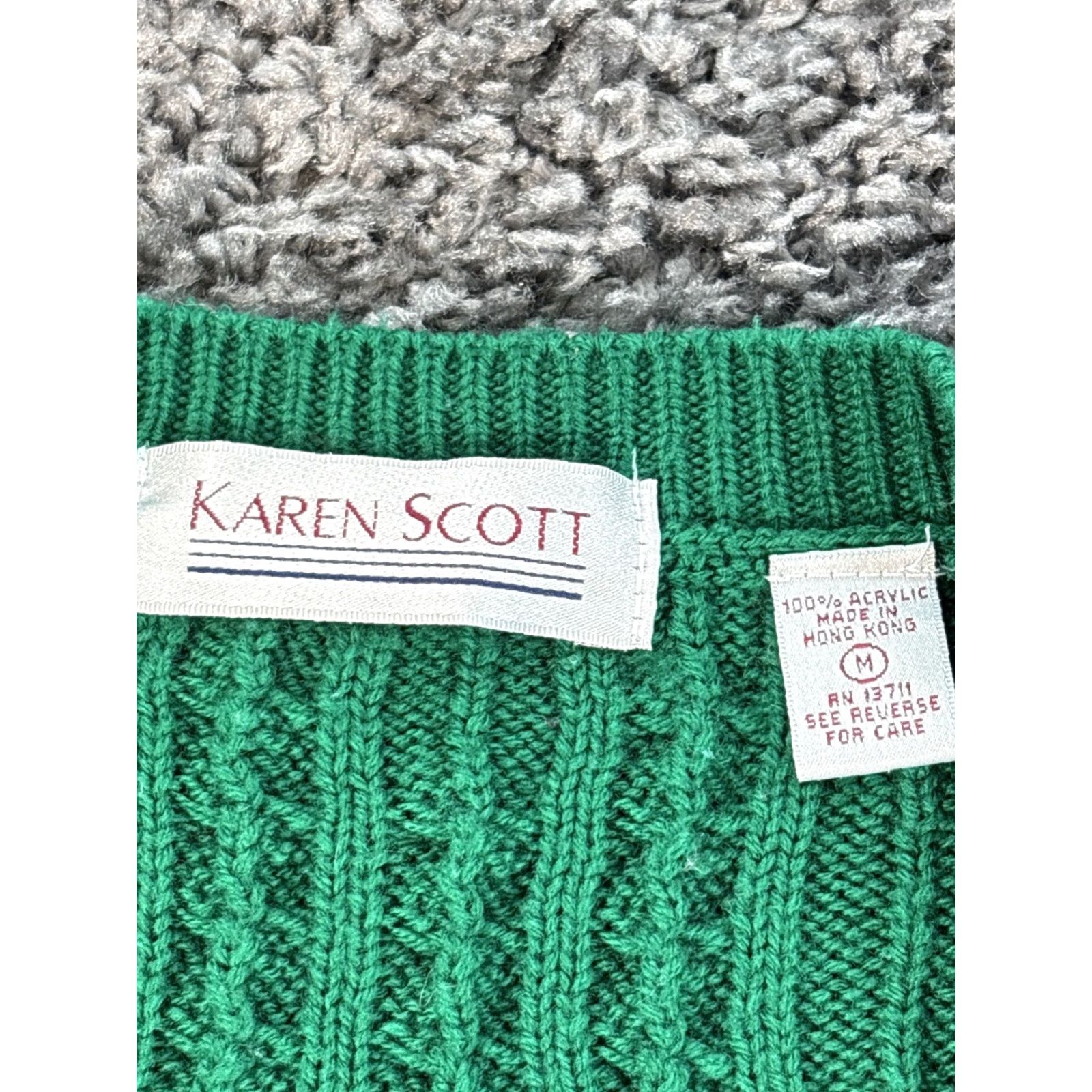 Vintage VINTAGE Karen Scott Cardigan Sweater Womens Medium Green 90s Chunky-Knit Button V-Neck Size M / US 6-8 / IT 42-44 - 4 Thumbnail