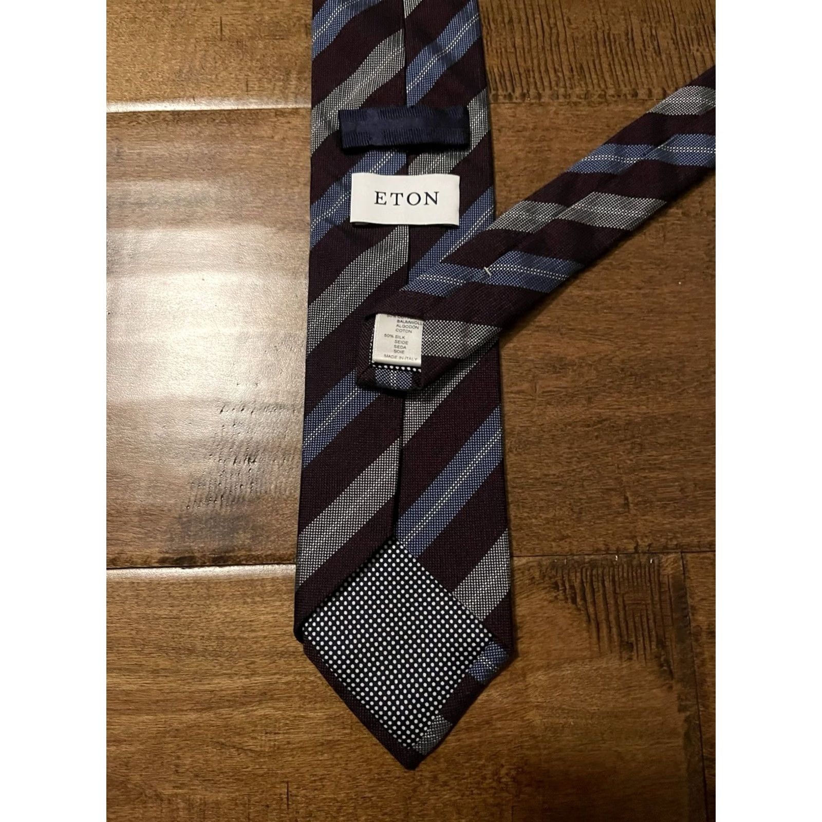 Eton Eton Striped Silk Cotton Blue Brown Neck Tie Italy Men's Size ONE SIZE - 2 Thumbnail