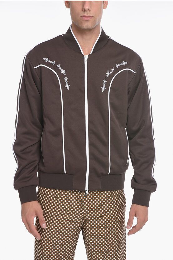 image of Amiri Zip-Up Sweatshirt With Contrasting Embroidery in Brown, Men's (Size Large)